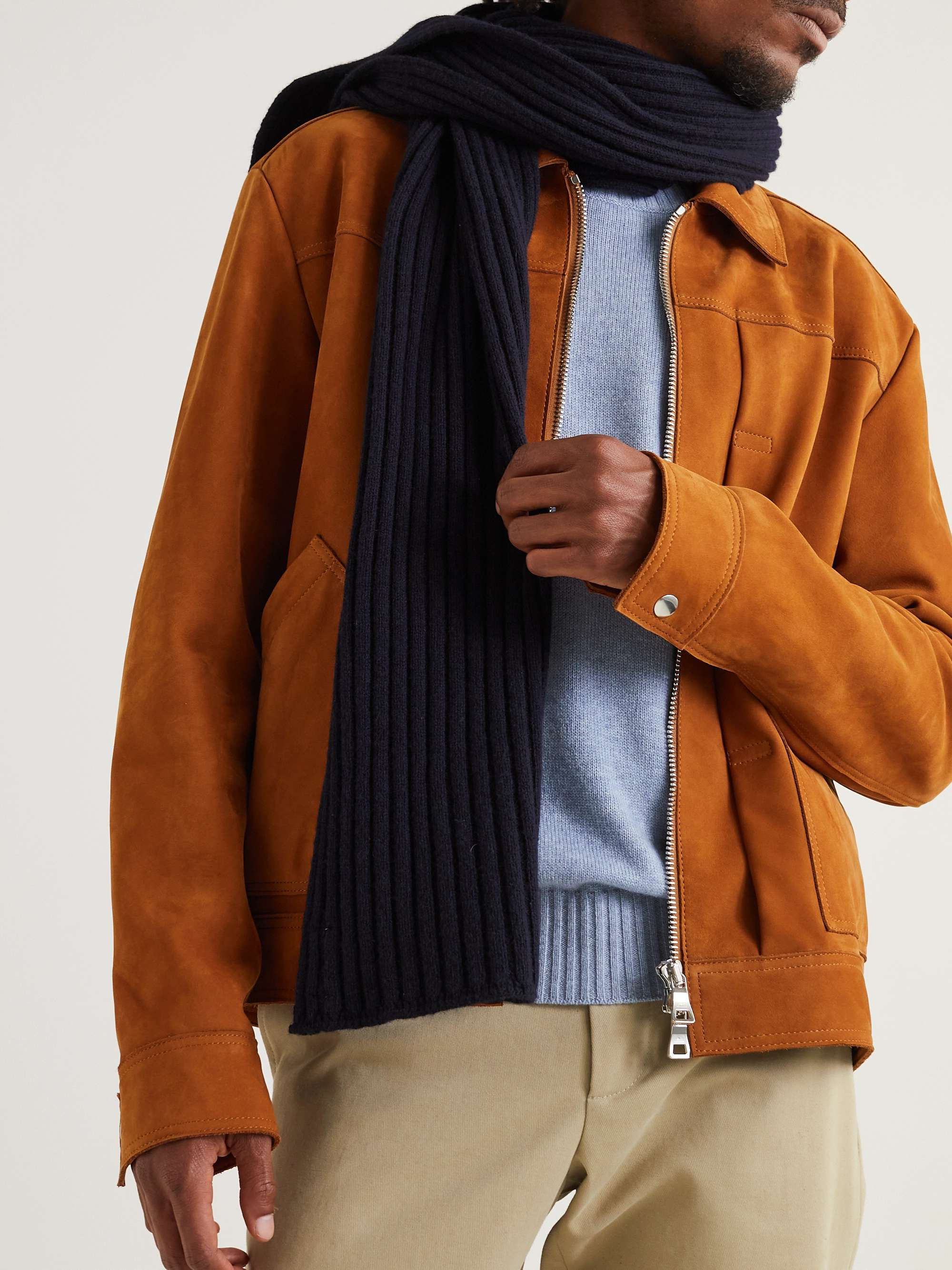 DE PETRILLO Ribbed Wool and Cashmere-Blend Scarf