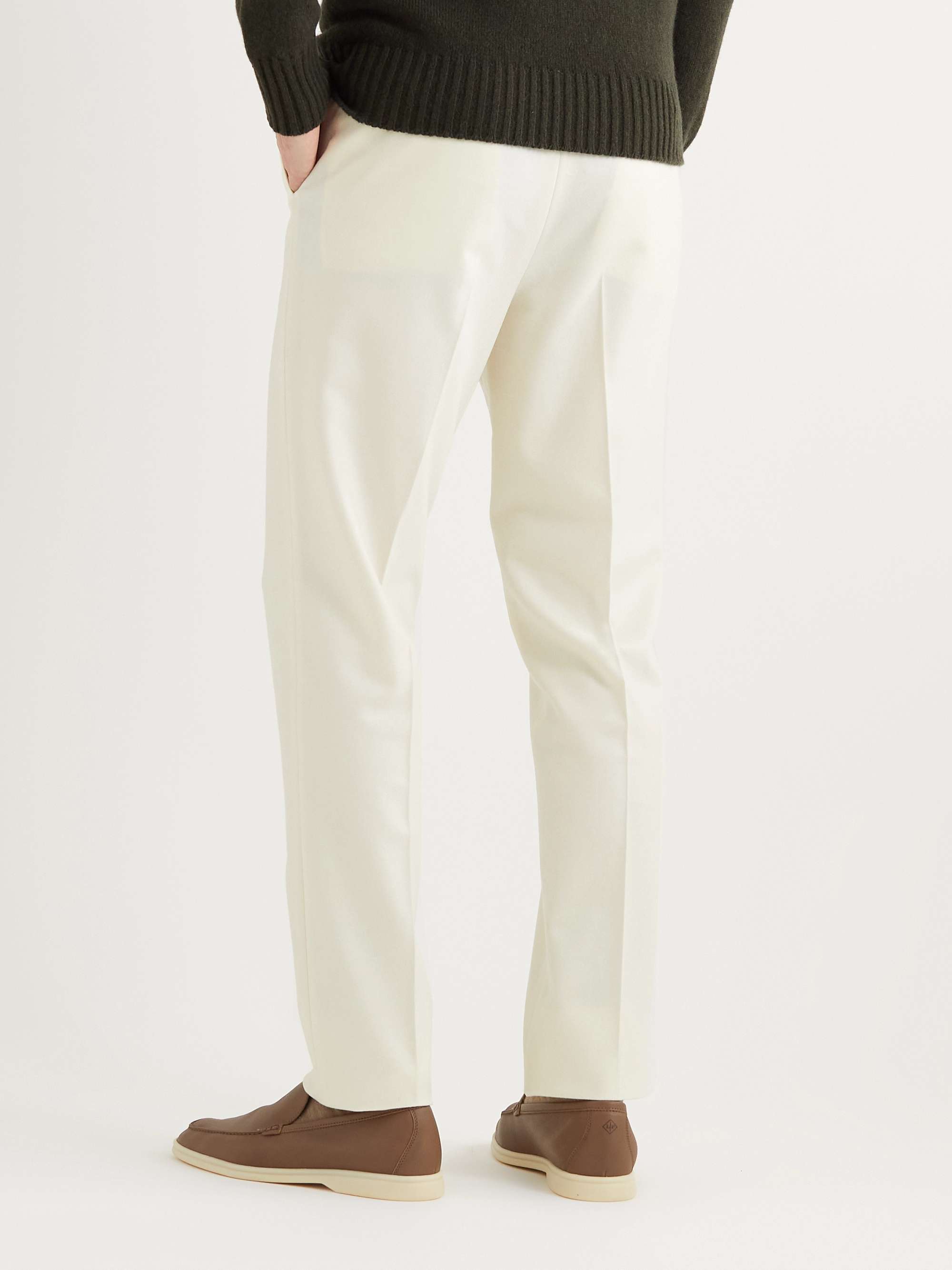 DE PETRILLO Straight-Leg Pleated Cotton-Flannel Trousers
