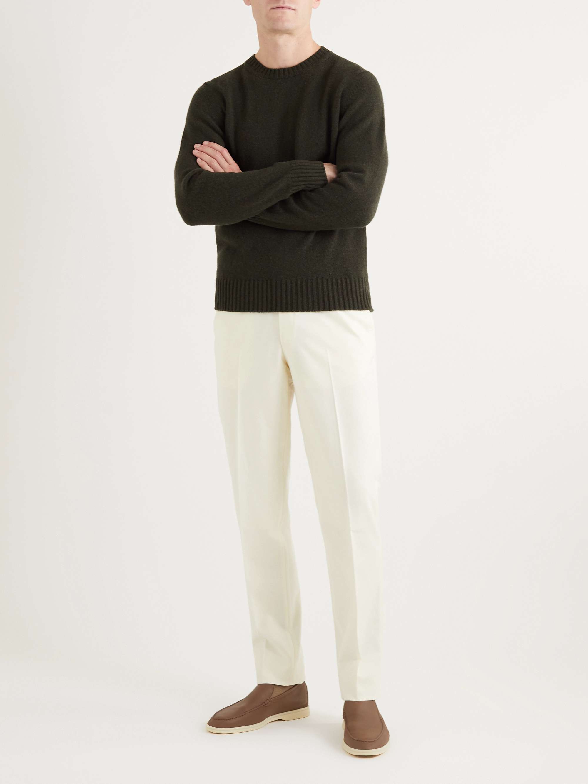 DE PETRILLO Straight-Leg Pleated Cotton-Flannel Trousers