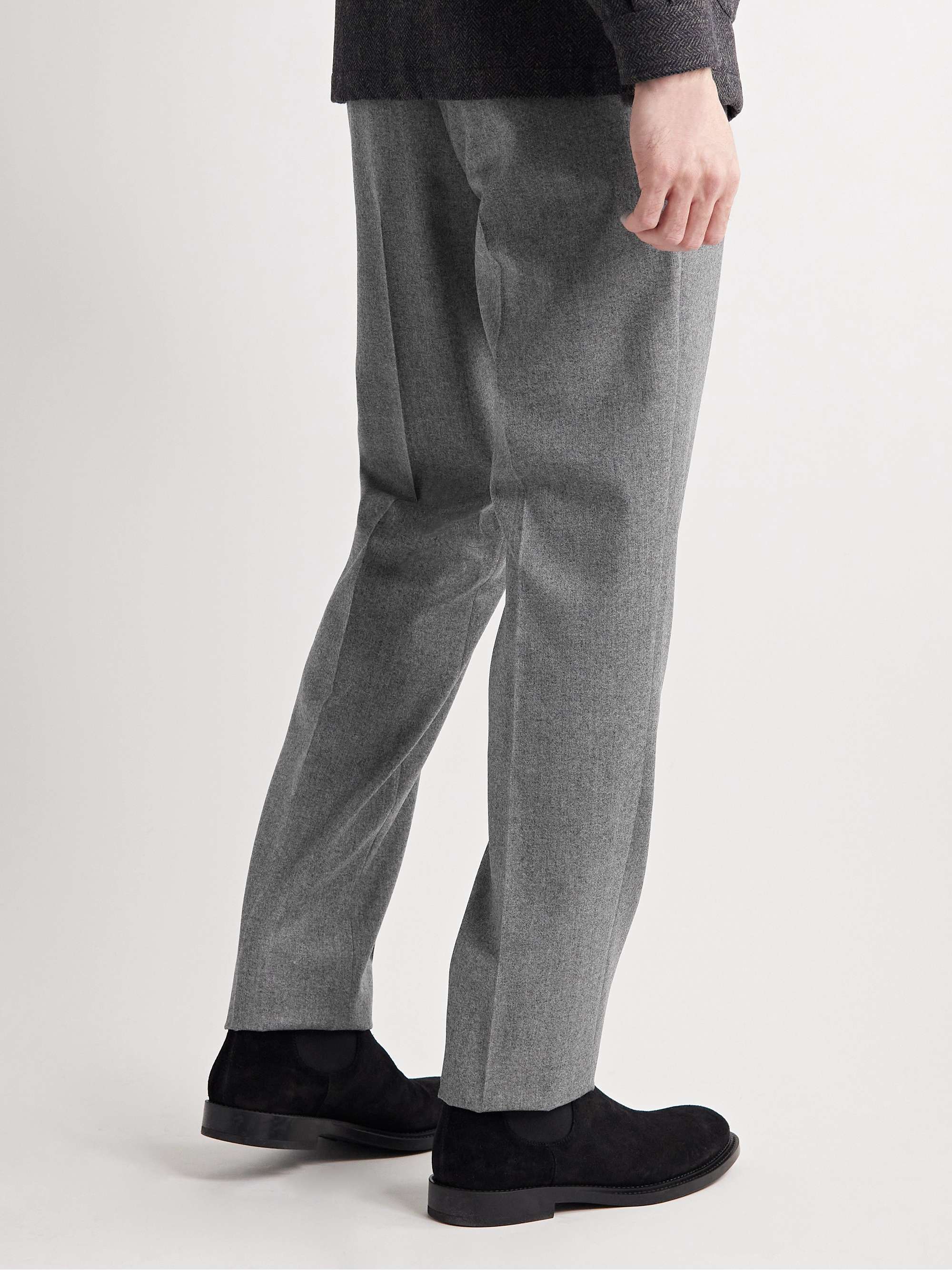 DE PETRILLO Straight-Leg Pleated Wool-Flannel Trousers