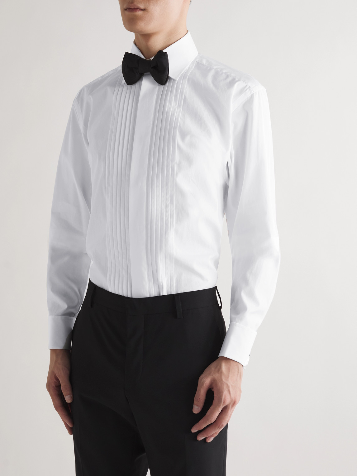 Shop Favourbrook Pleated Double-cuff Cotton-poplin Tuxedo Shirt In White