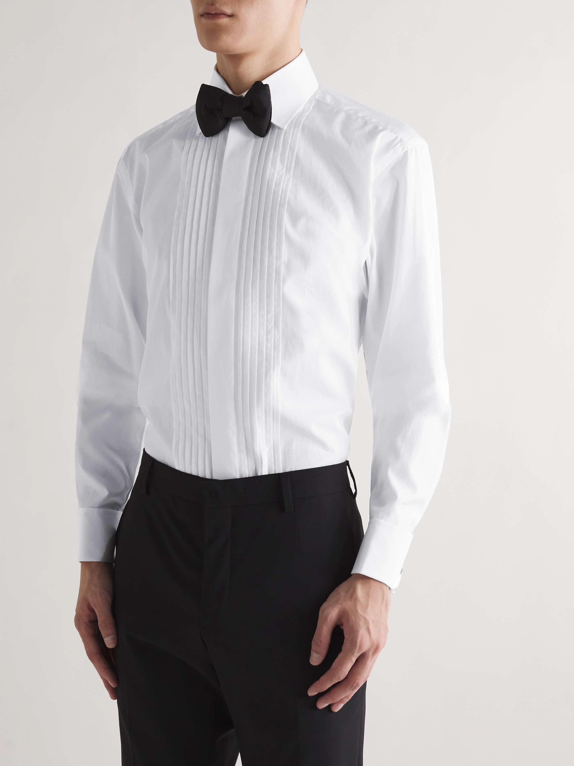 FAVOURBROOK Pleated Double-Cuff Cotton-Poplin Tuxedo Shirt