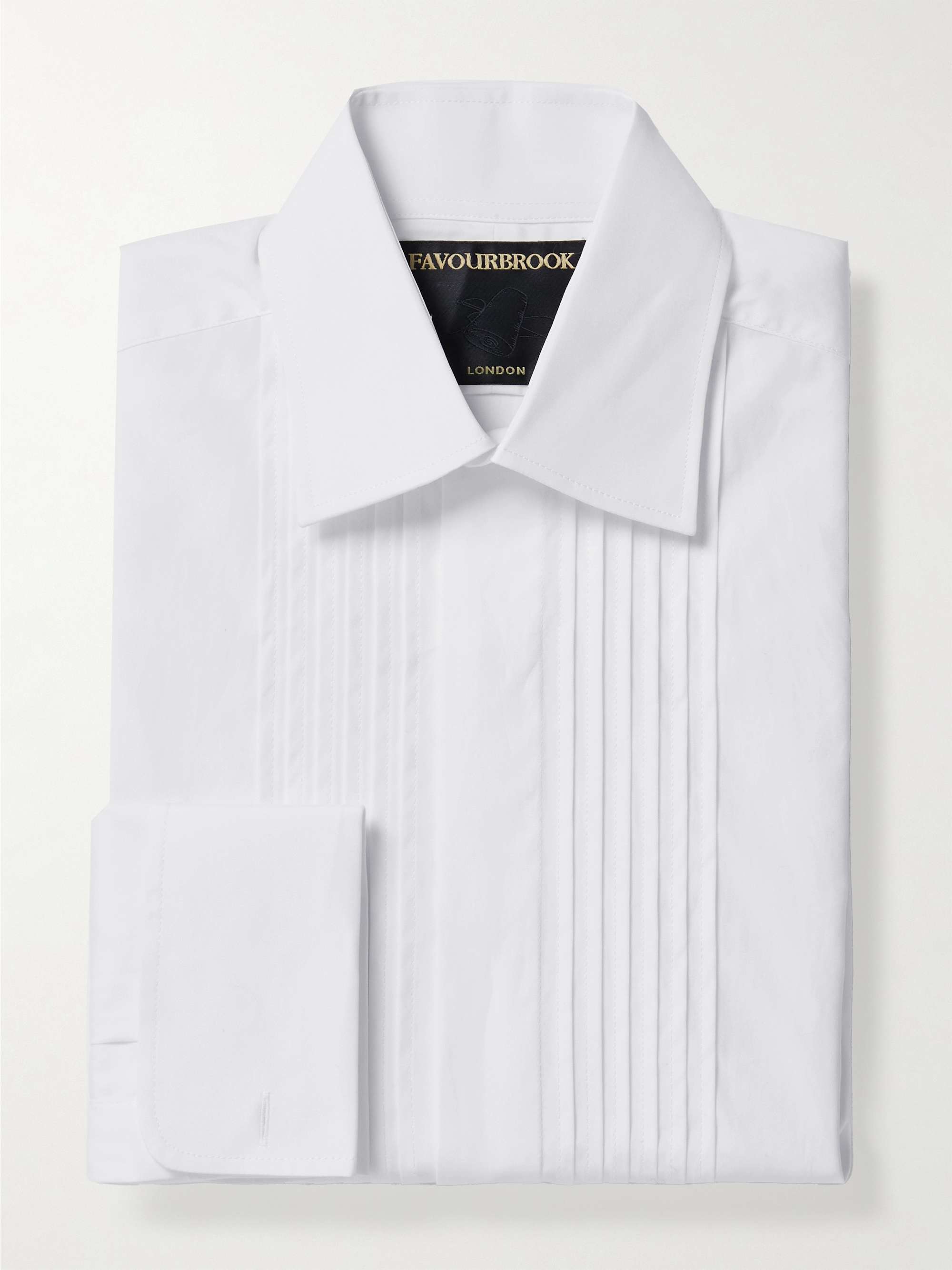 Pleated Double-Cuff Cotton-Poplin Tuxedo Shirt