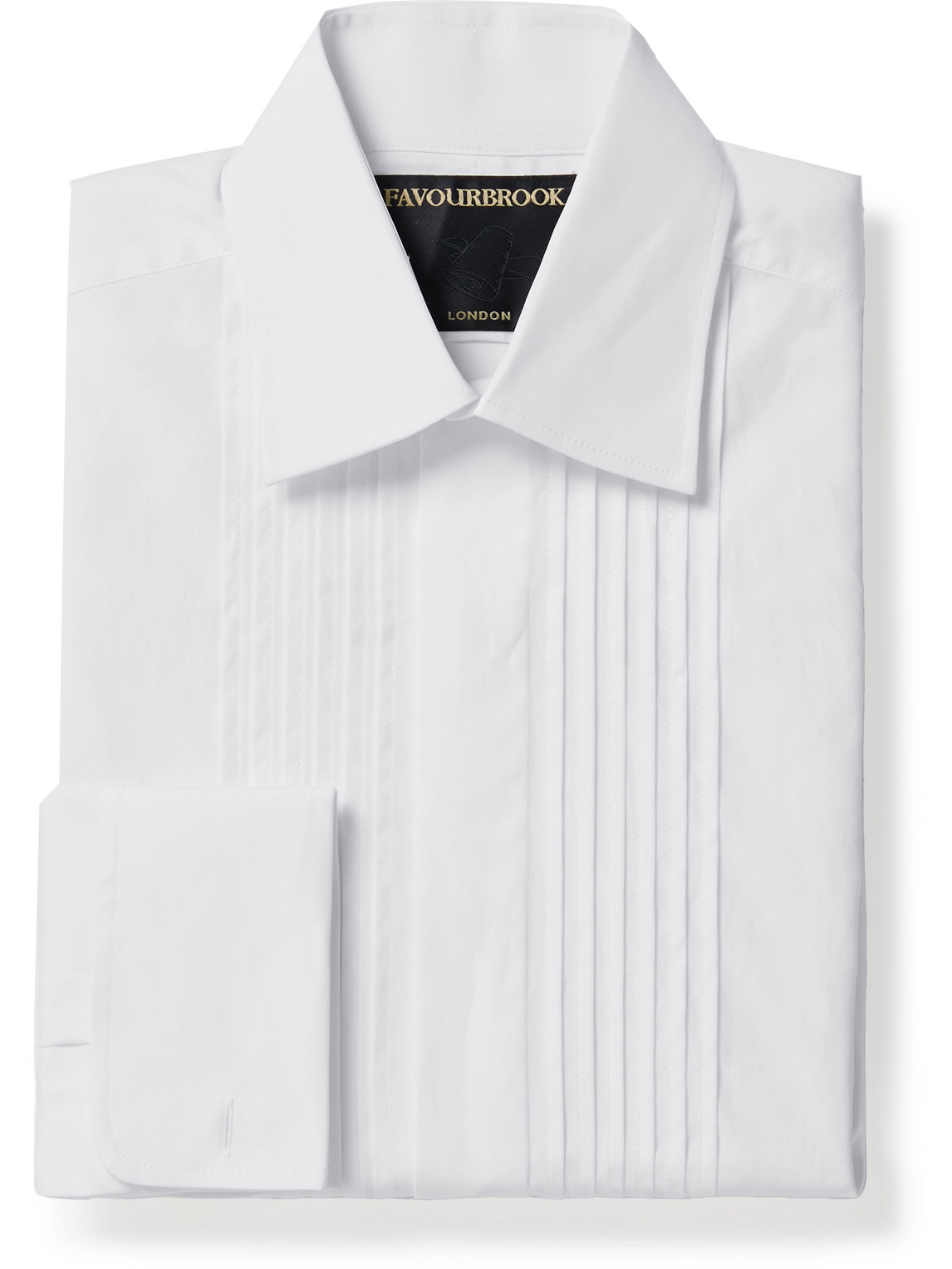 Pleated Double-Cuff Cotton-Poplin Tuxedo Shirt