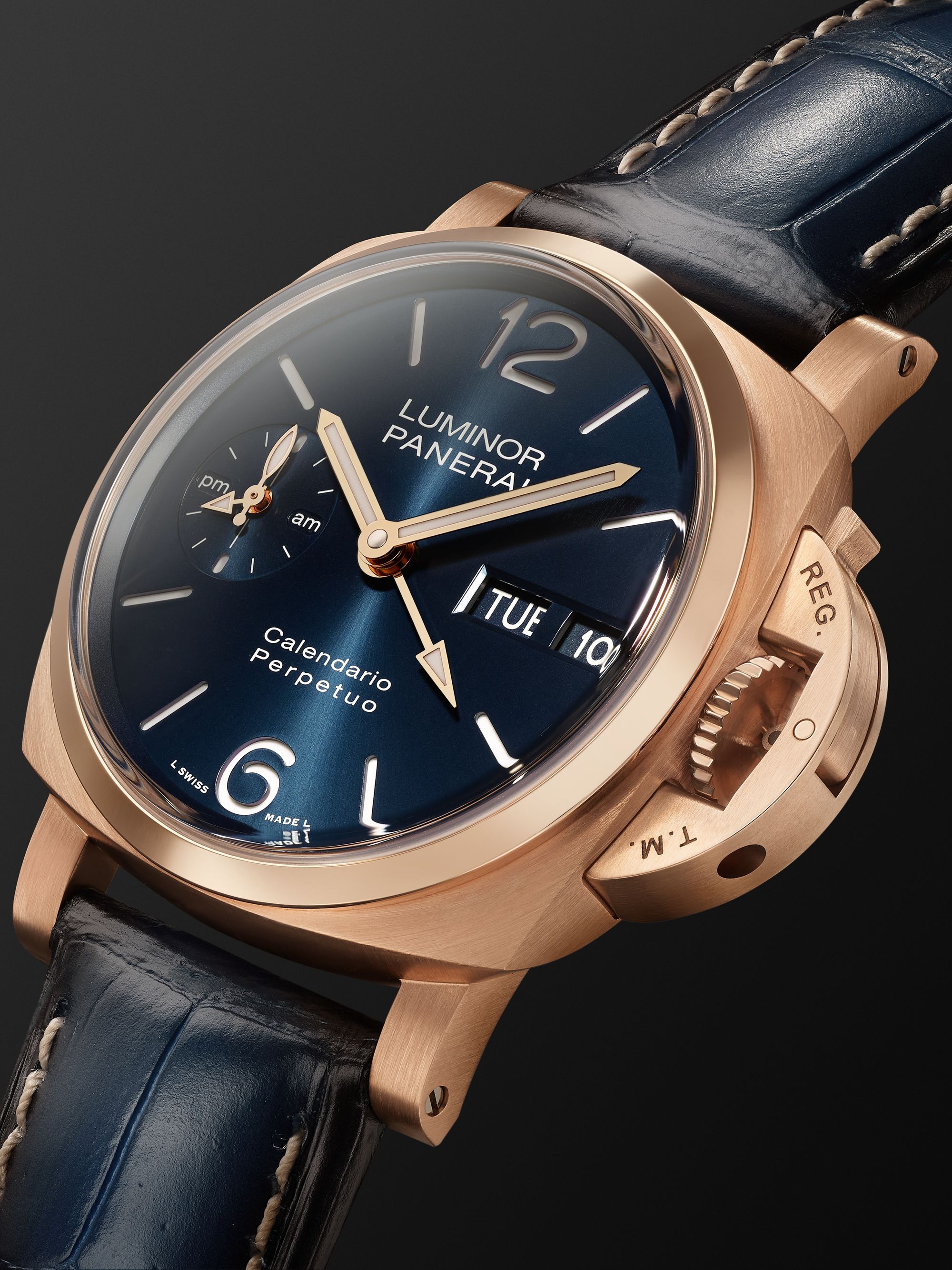 PANERAI Luminor Perpetual Calendar Automatic 44mm Goldtech and Alligator Watch, Ref. No