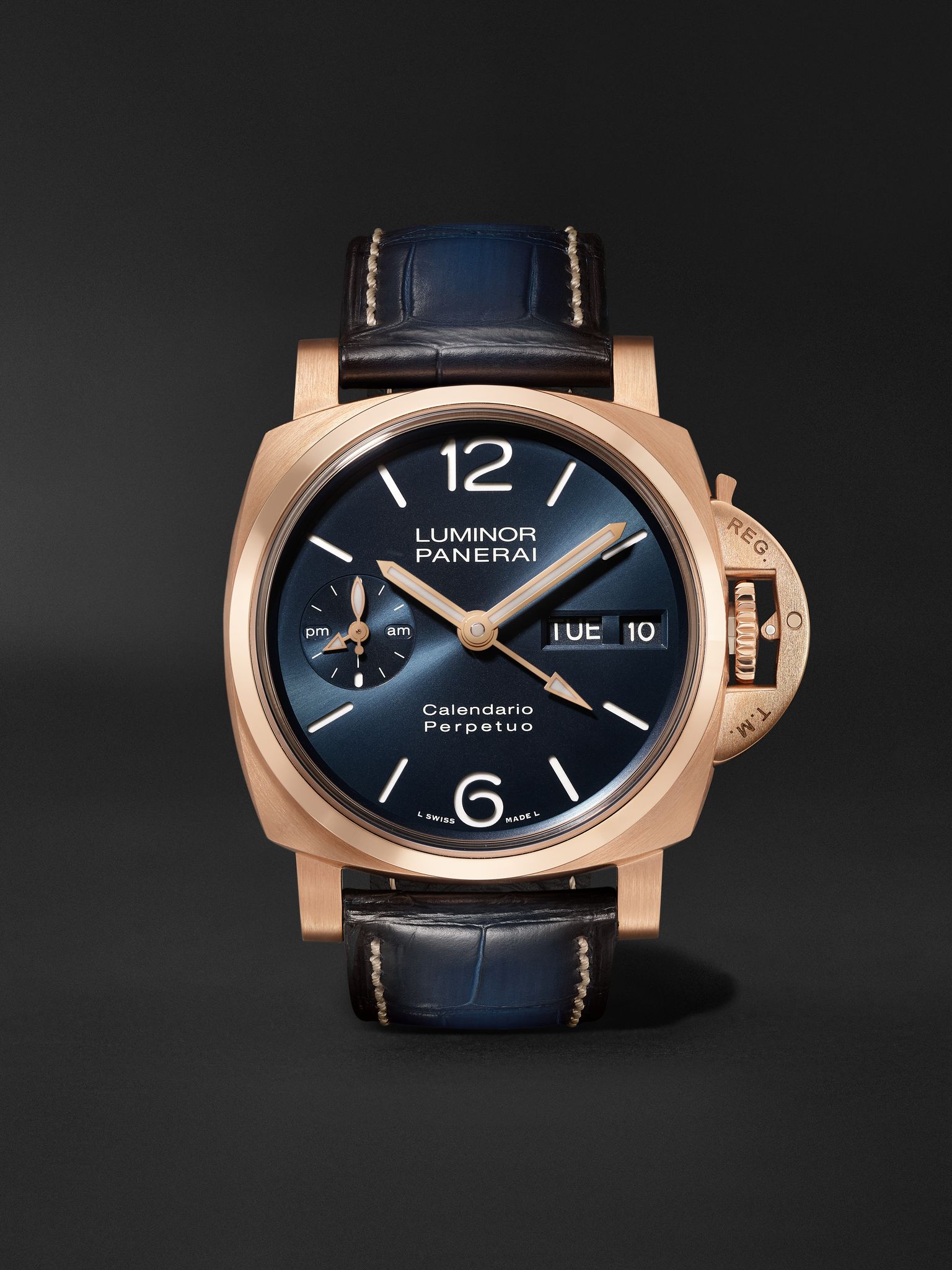 PANERAI Luminor Perpetual Calendar Automatic 44mm Goldtech and Alligator Watch, Ref. No