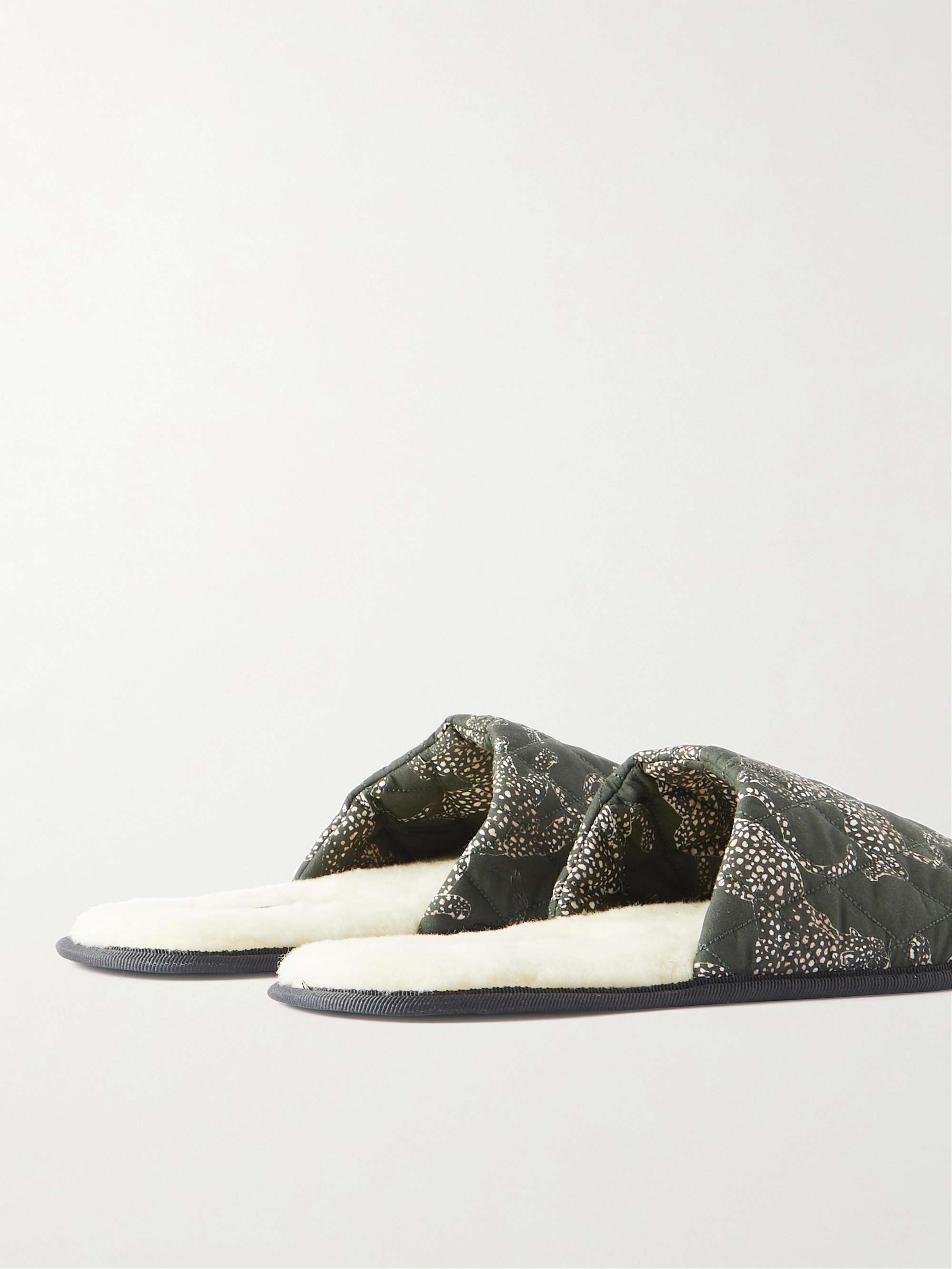 DESMOND & DEMPSEY Wool Fleee Lines Quilted Printed Cotton Slippers