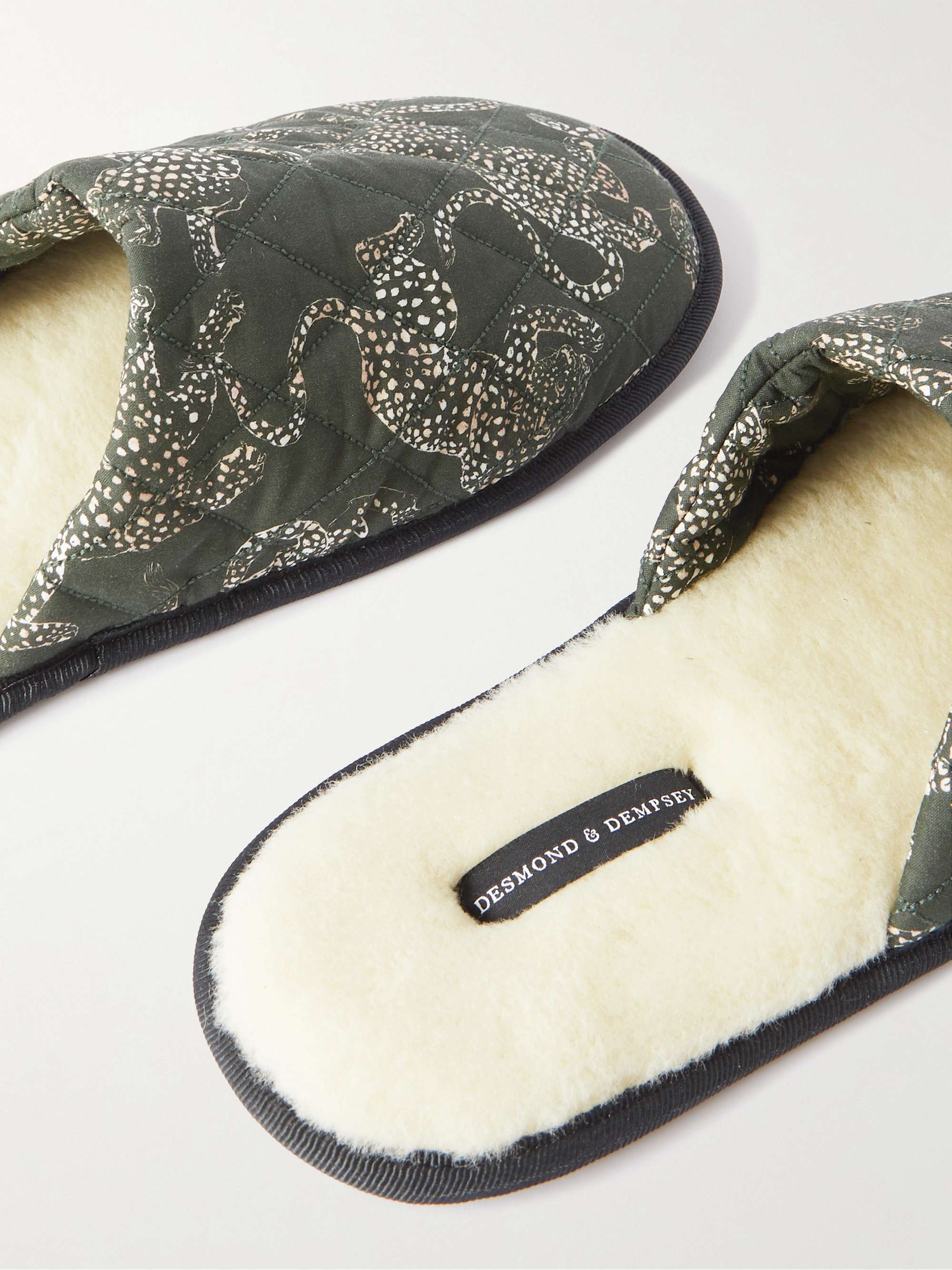 DESMOND & DEMPSEY Wool Fleee Lines Quilted Printed Cotton Slippers