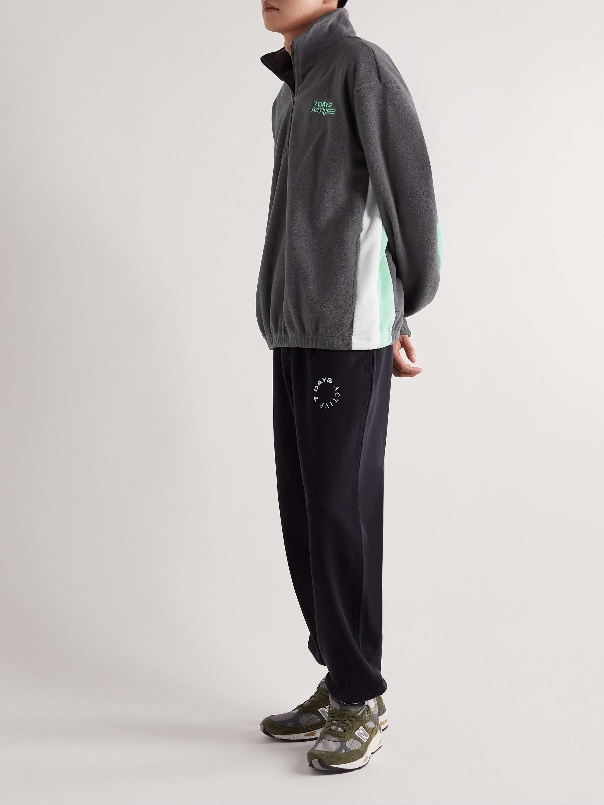7 DAYS ACTIVE Striped Logo-Embroidered Recycled-Fleece Half-Zip Sweatshirt  for Men | MR PORTER