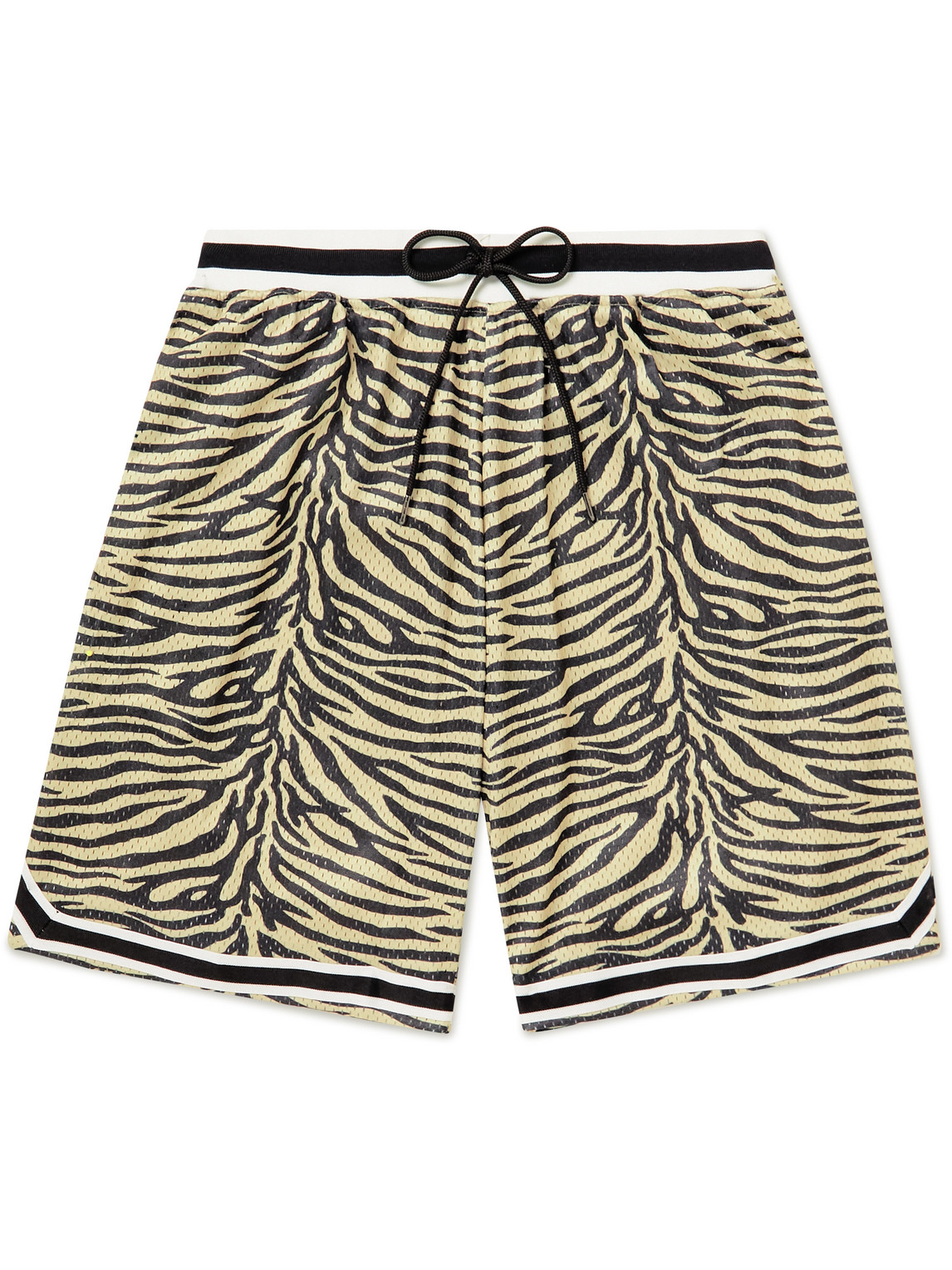 JOHN ELLIOTT MARTY WIDE-LEG ZEBRA-PRINT MESH DRAWSTRING SHORTS