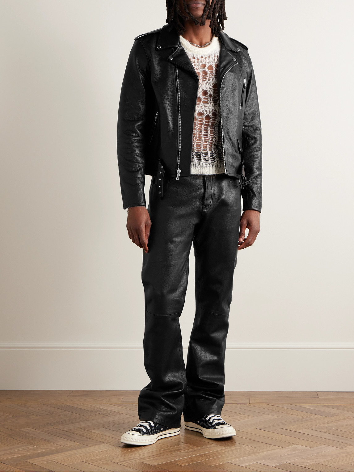 Shop John Elliott Slim-fit Full-grain Leather Biker Jacket In Black