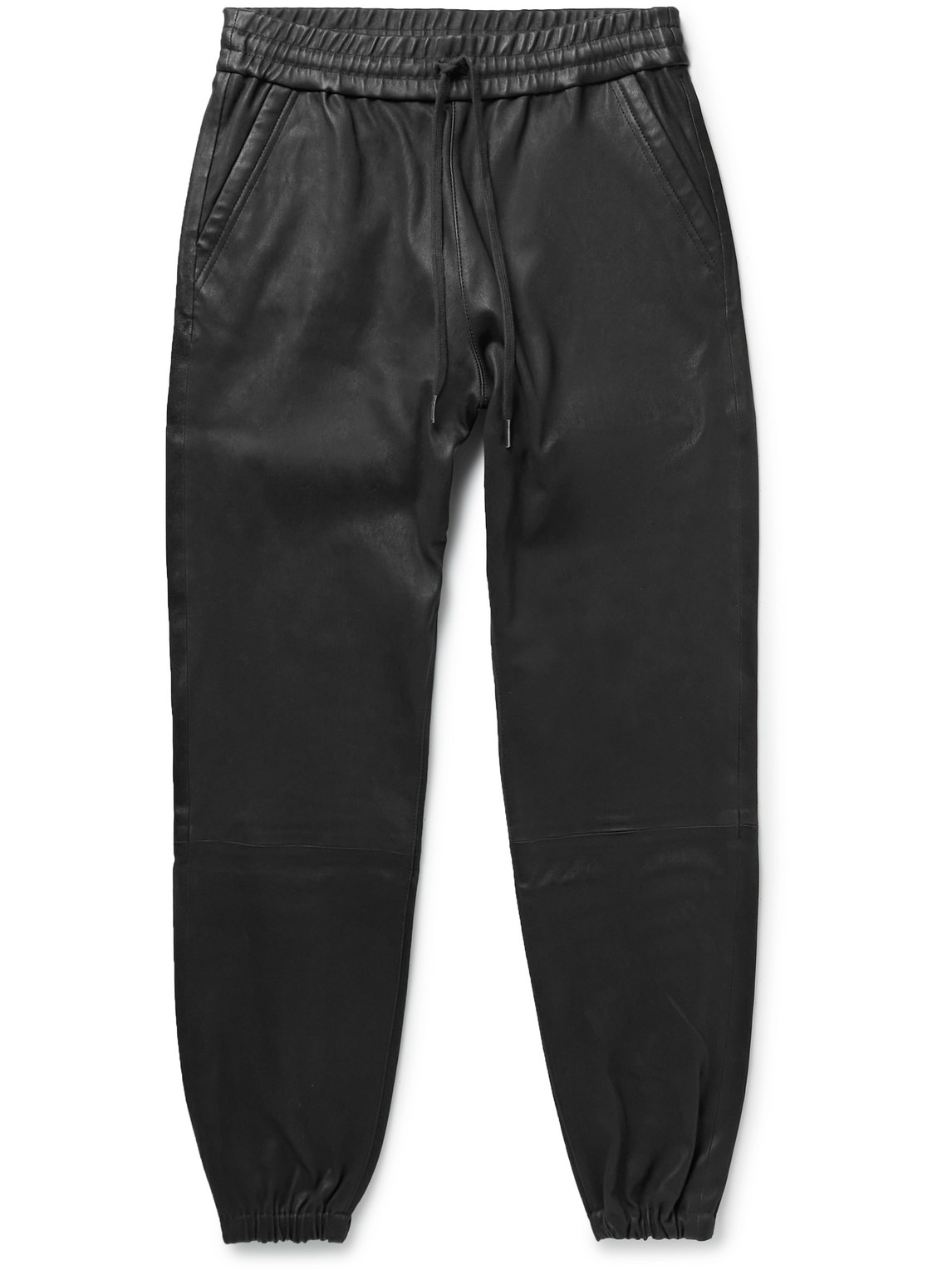 John Elliott La Tapered Leather Sweatpants In Black