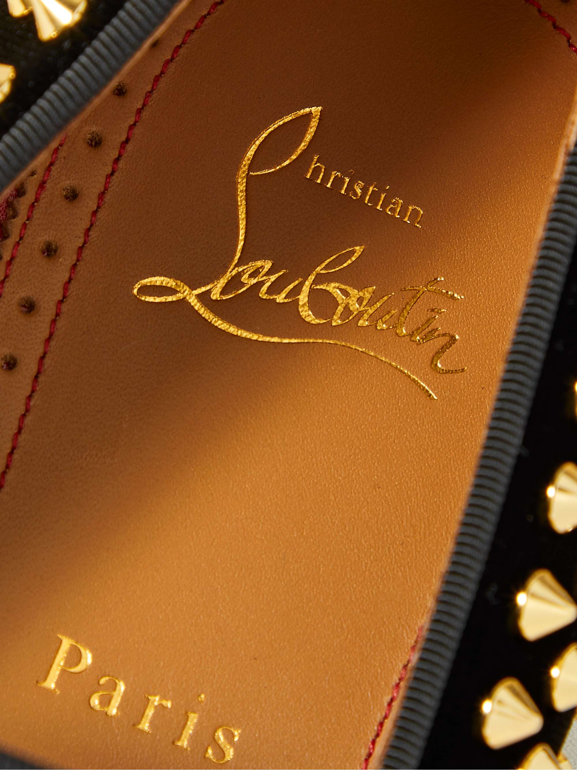 CHRISTIAN LOUBOUTIN Dandelion Studded Grosgrain-Trimmed Velvet Loafers