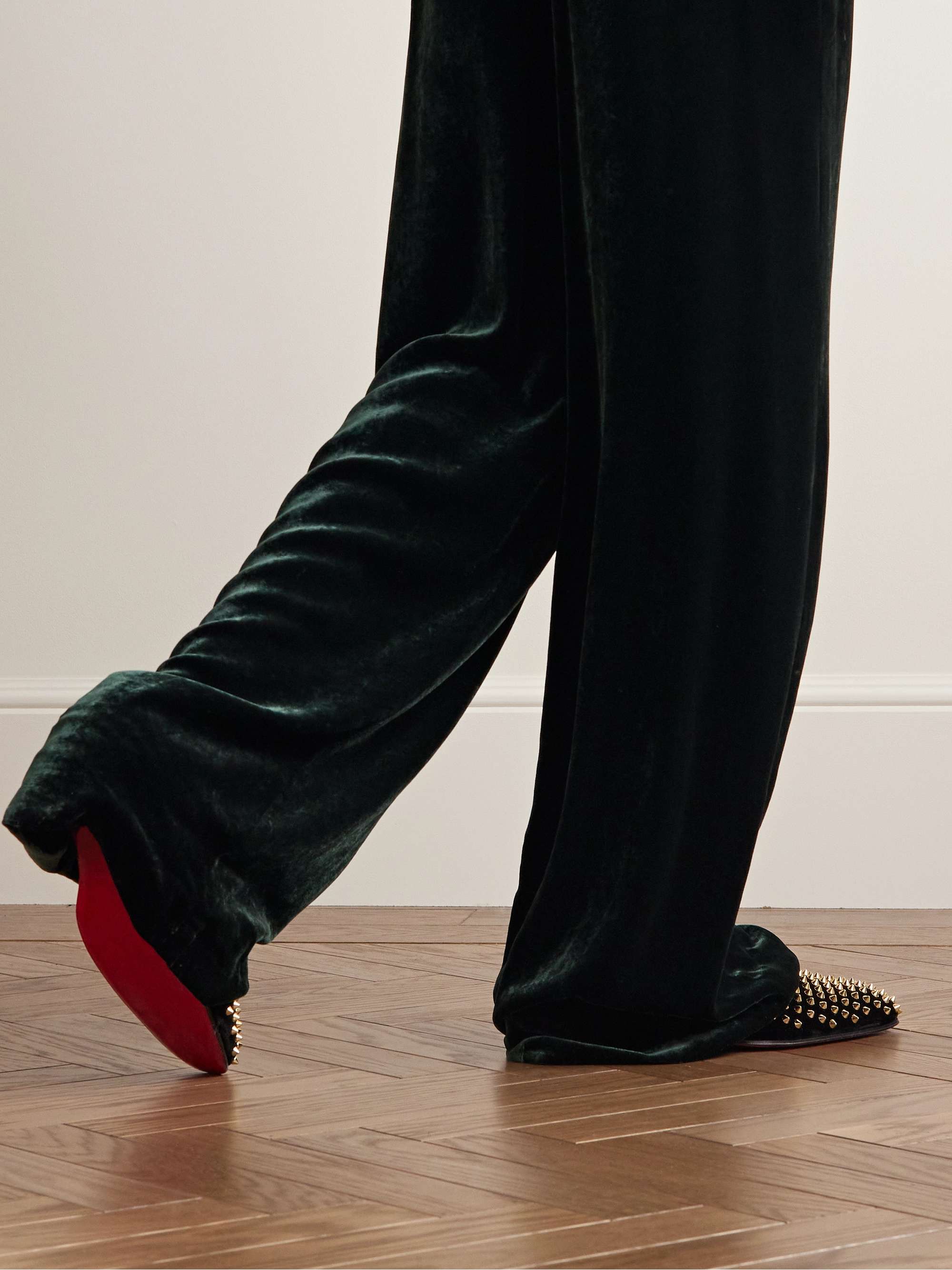 CHRISTIAN LOUBOUTIN Dandelion Studded Grosgrain-Trimmed Velvet Loafers