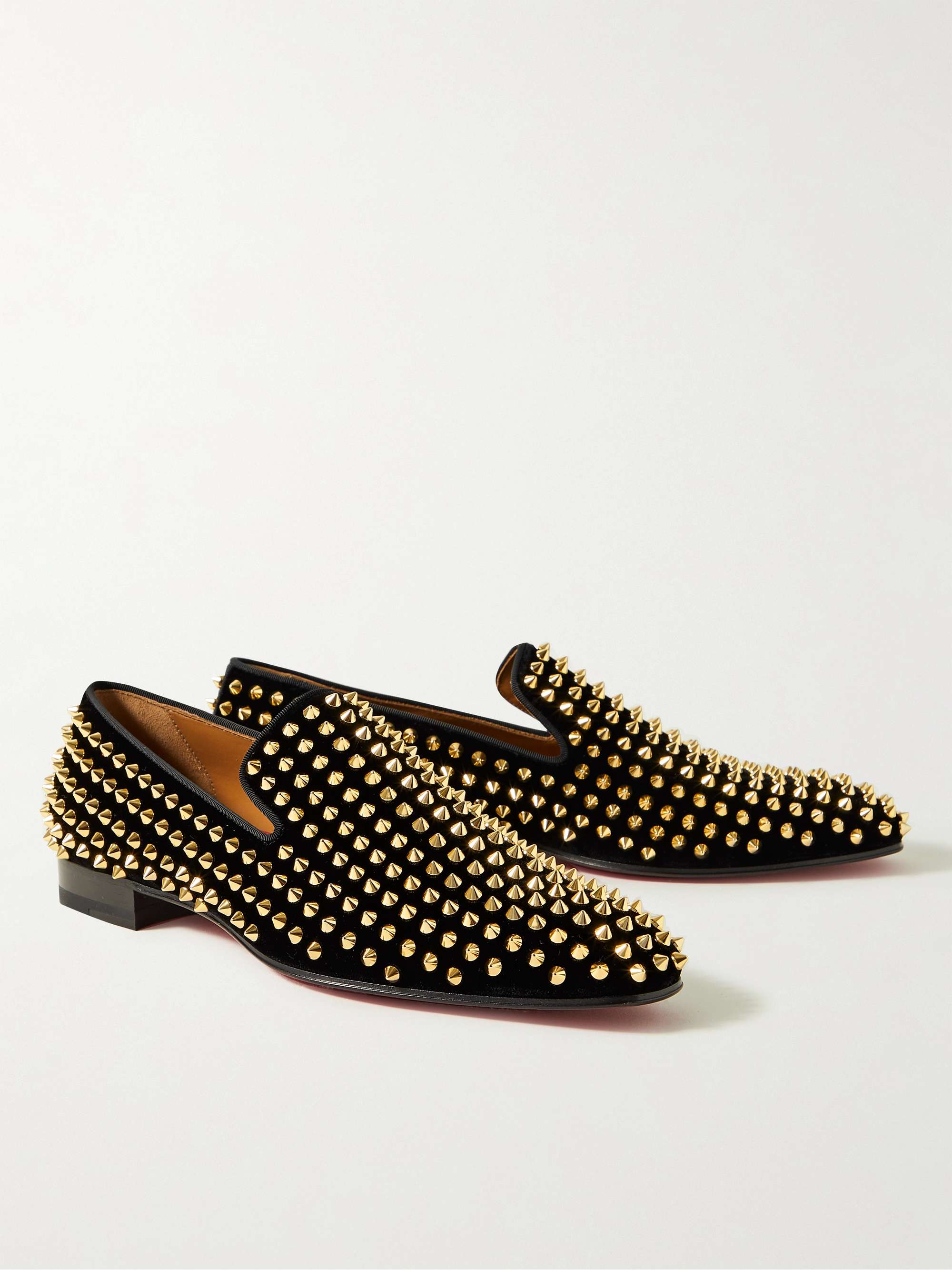 CHRISTIAN LOUBOUTIN Dandelion Studded Grosgrain-Trimmed Velvet Loafers