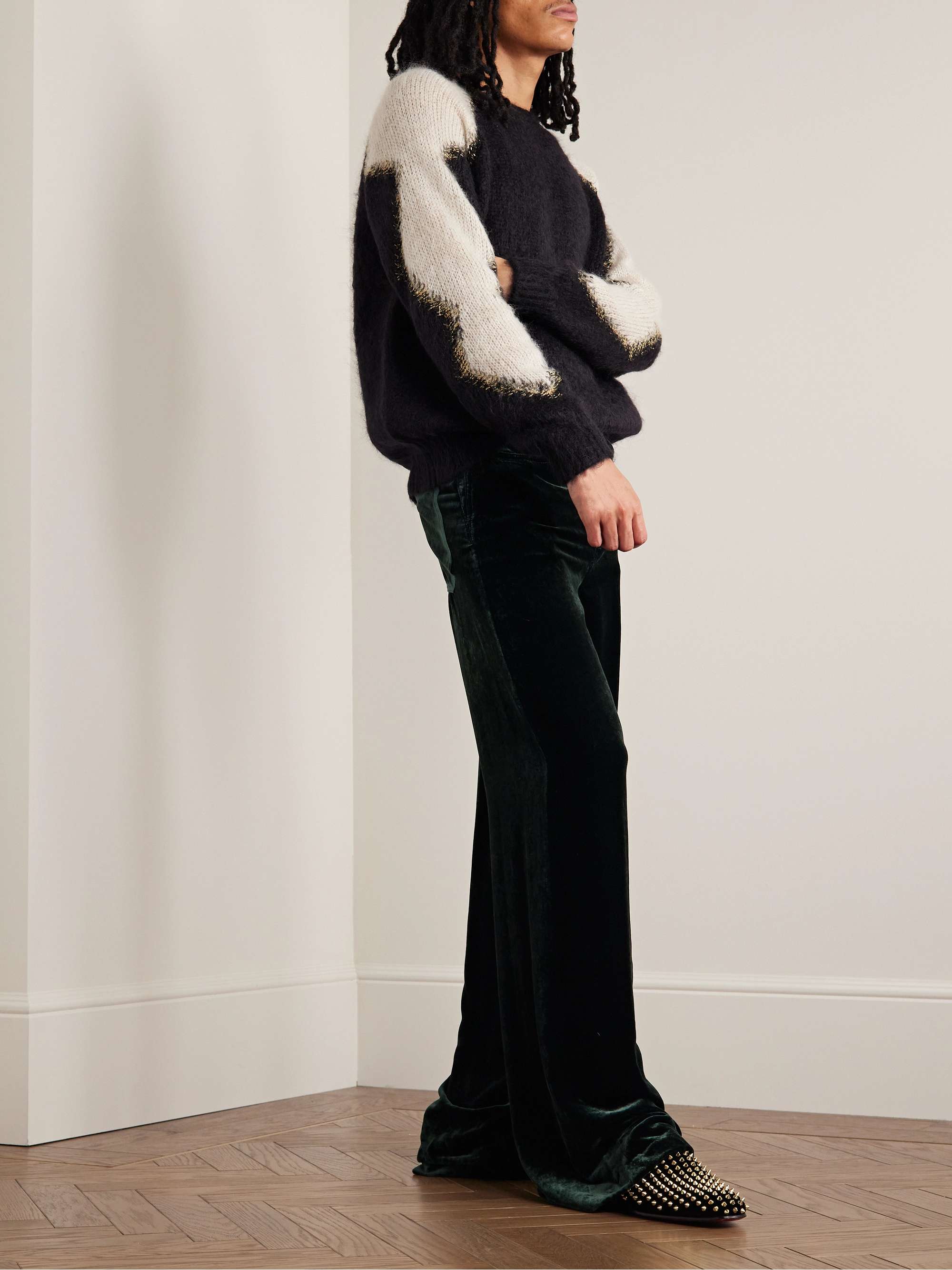 CHRISTIAN LOUBOUTIN Dandelion Studded Grosgrain-Trimmed Velvet Loafers