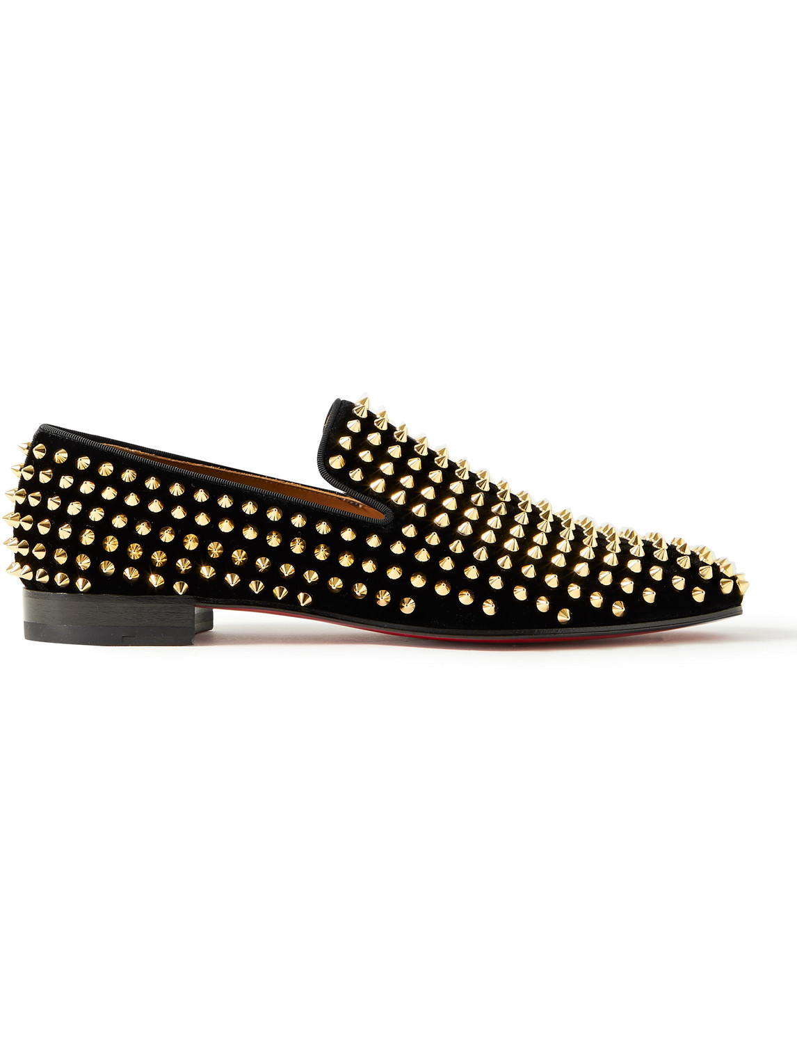 Christian Louboutin Dandelion Studded Grosgrain-trimmed Velvet Loafers In Black