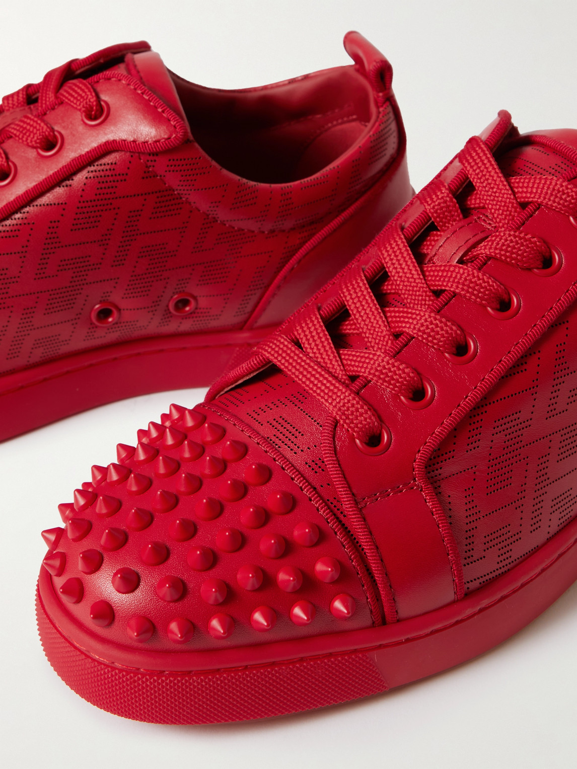 Shop Christian Louboutin Louis Junior Spikes Cap-toe Leather Sneakers In Red