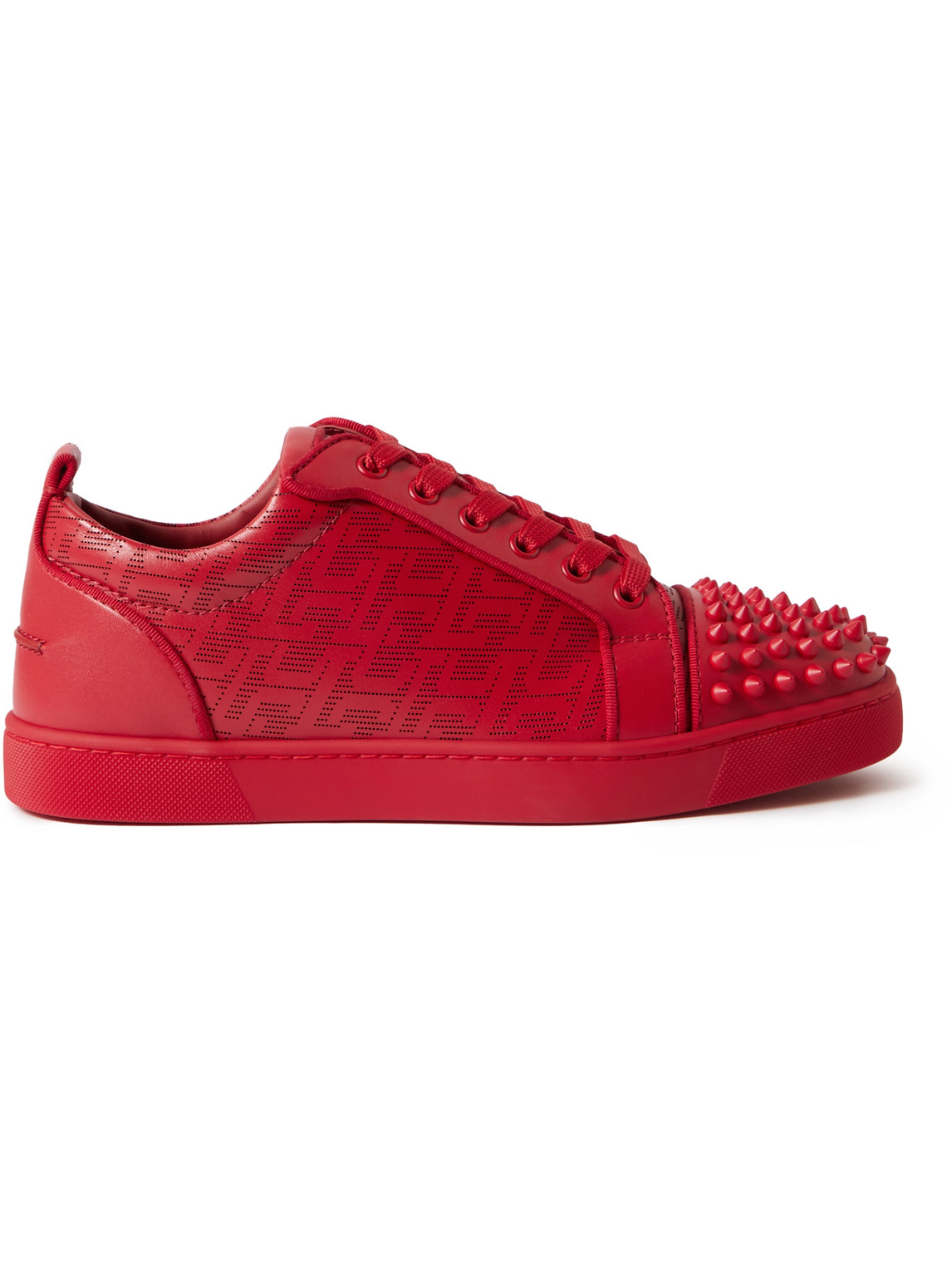 Shop Christian Louboutin Louis Junior Spikes Cap-toe Leather Sneakers In Red