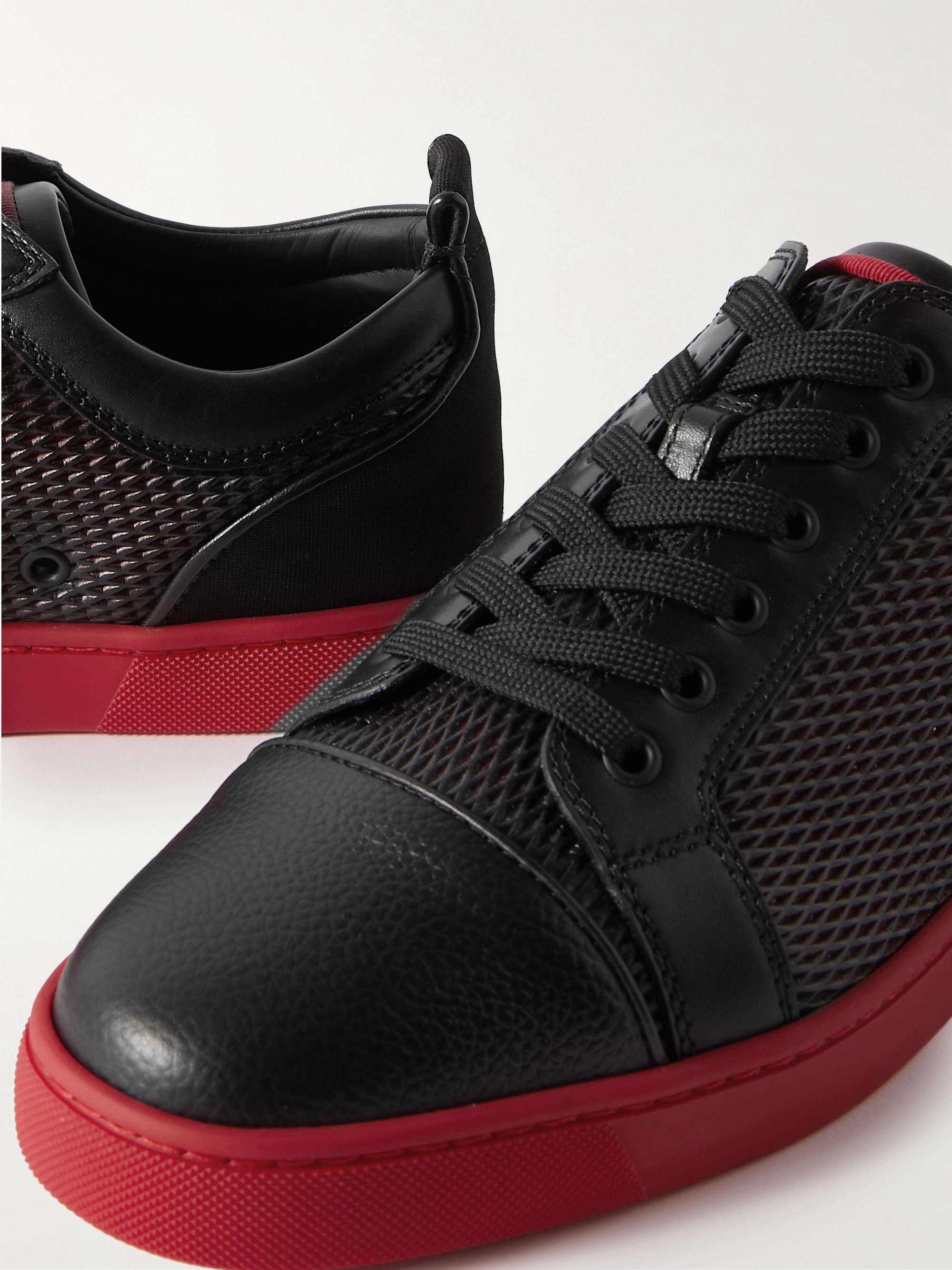 CHRISTIAN LOUBOUTIN Louis Junior Grosgrain-Trimmed Mesh and Full-Grain Leather Sneakers