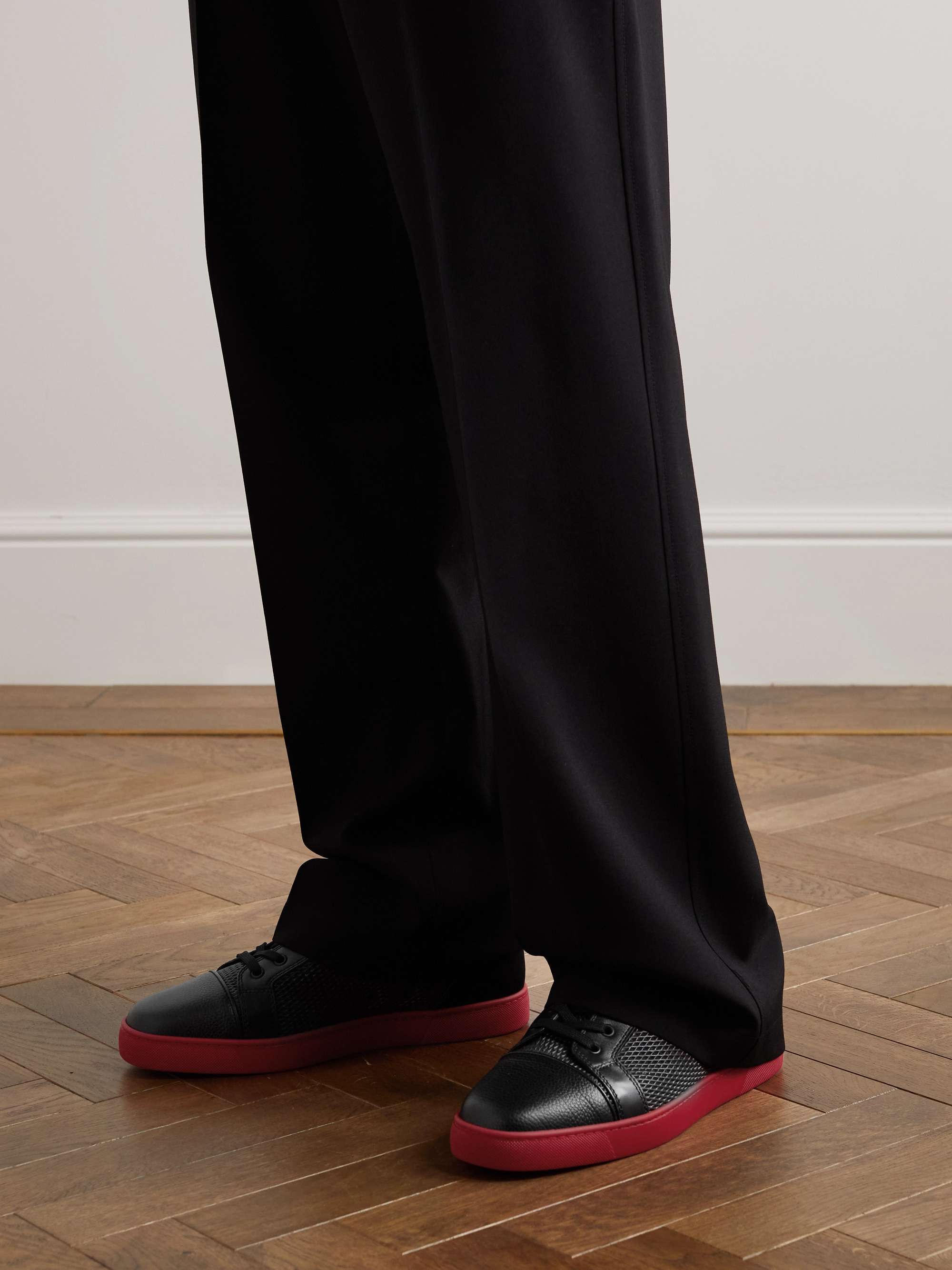 CHRISTIAN LOUBOUTIN Louis Junior Grosgrain-Trimmed Mesh and Full-Grain Leather Sneakers