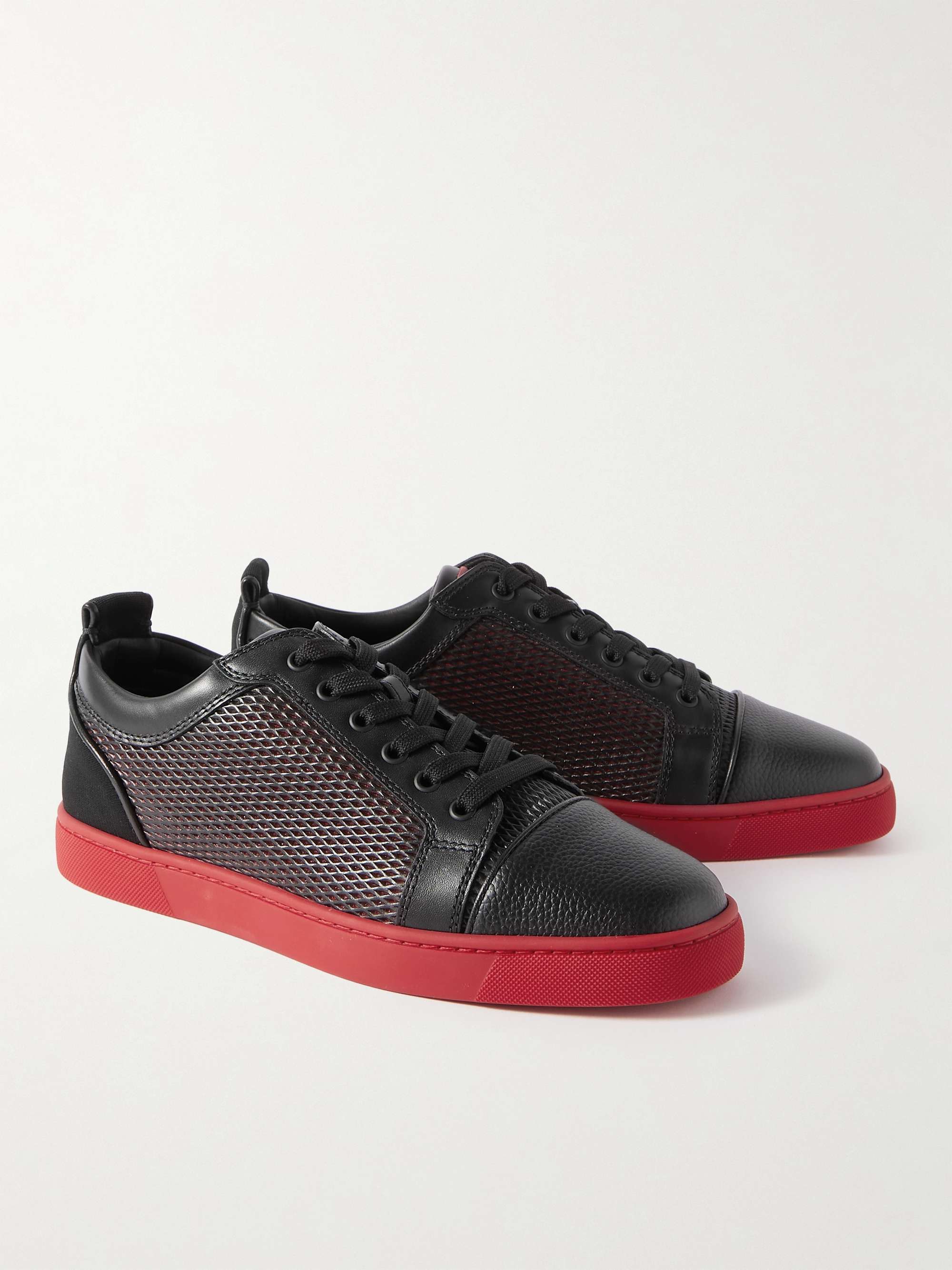 CHRISTIAN LOUBOUTIN Louis Junior Grosgrain-Trimmed Mesh and Full-Grain Leather Sneakers