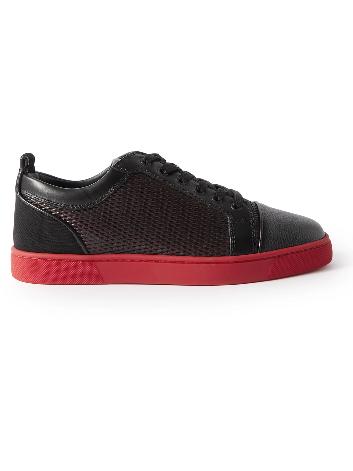 Christian Louboutin Louis Junior Grosgrain-trimmed Mesh And Full-grain Leather Sneakers In Black