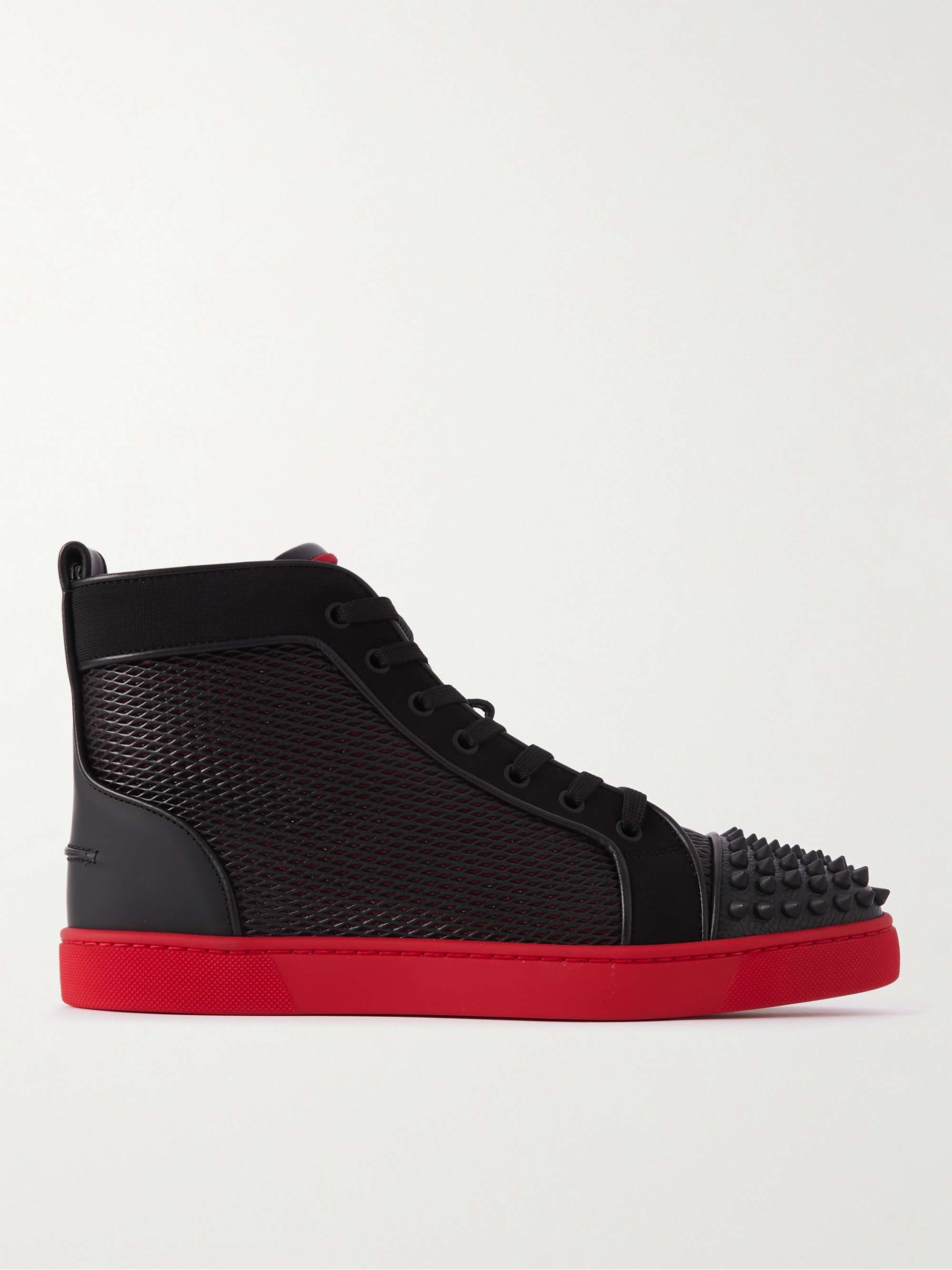 CHRISTIAN LOUBOUTIN Lou Spikes Leather, Mesh and High-Top Sneakers Men | MR PORTER