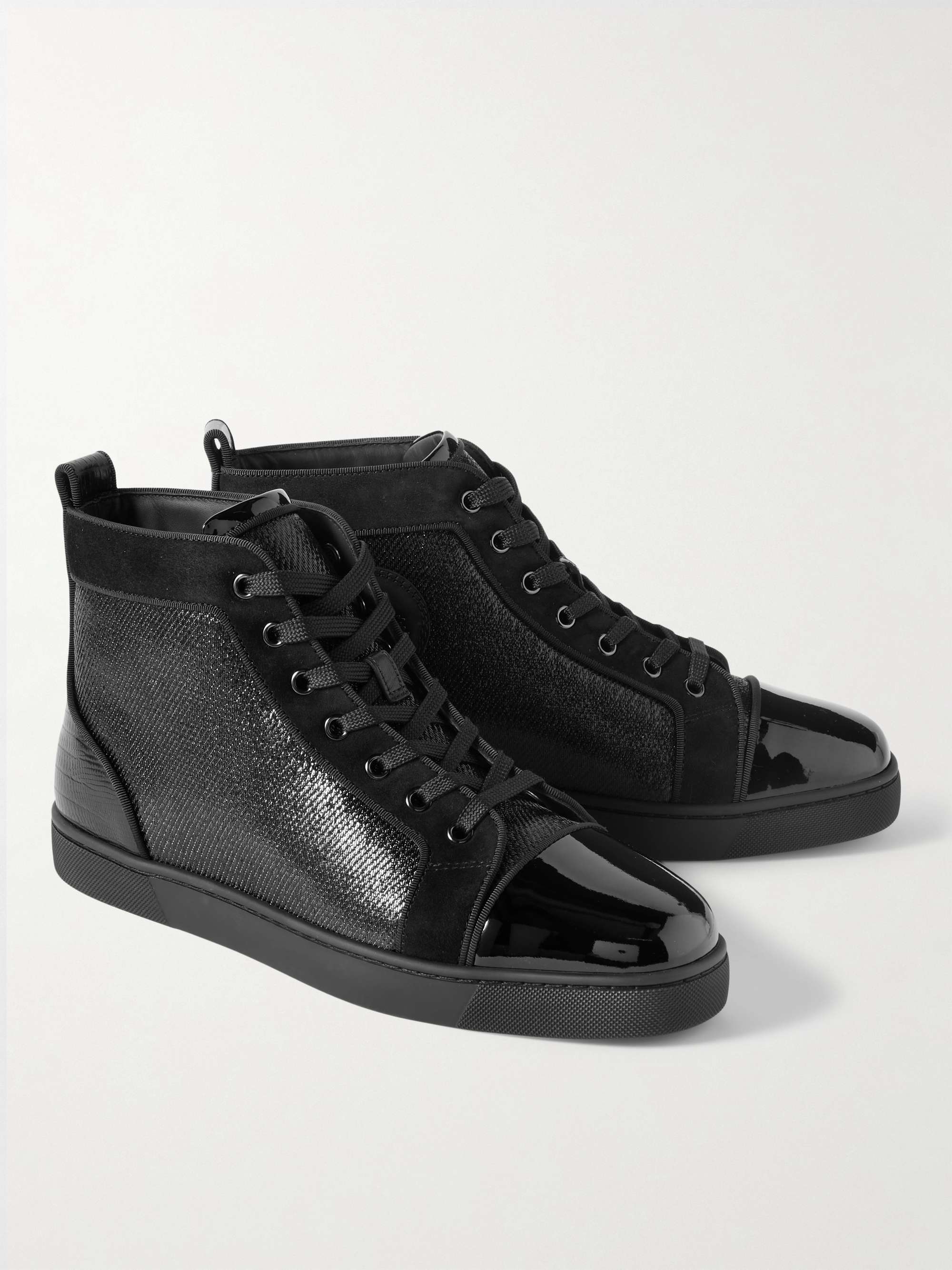 CHRISTIAN LOUBOUTIN Louis Orlato Logo-Appliquéd Felt-Trimmed Leather and Mesh High-Top Sneakers