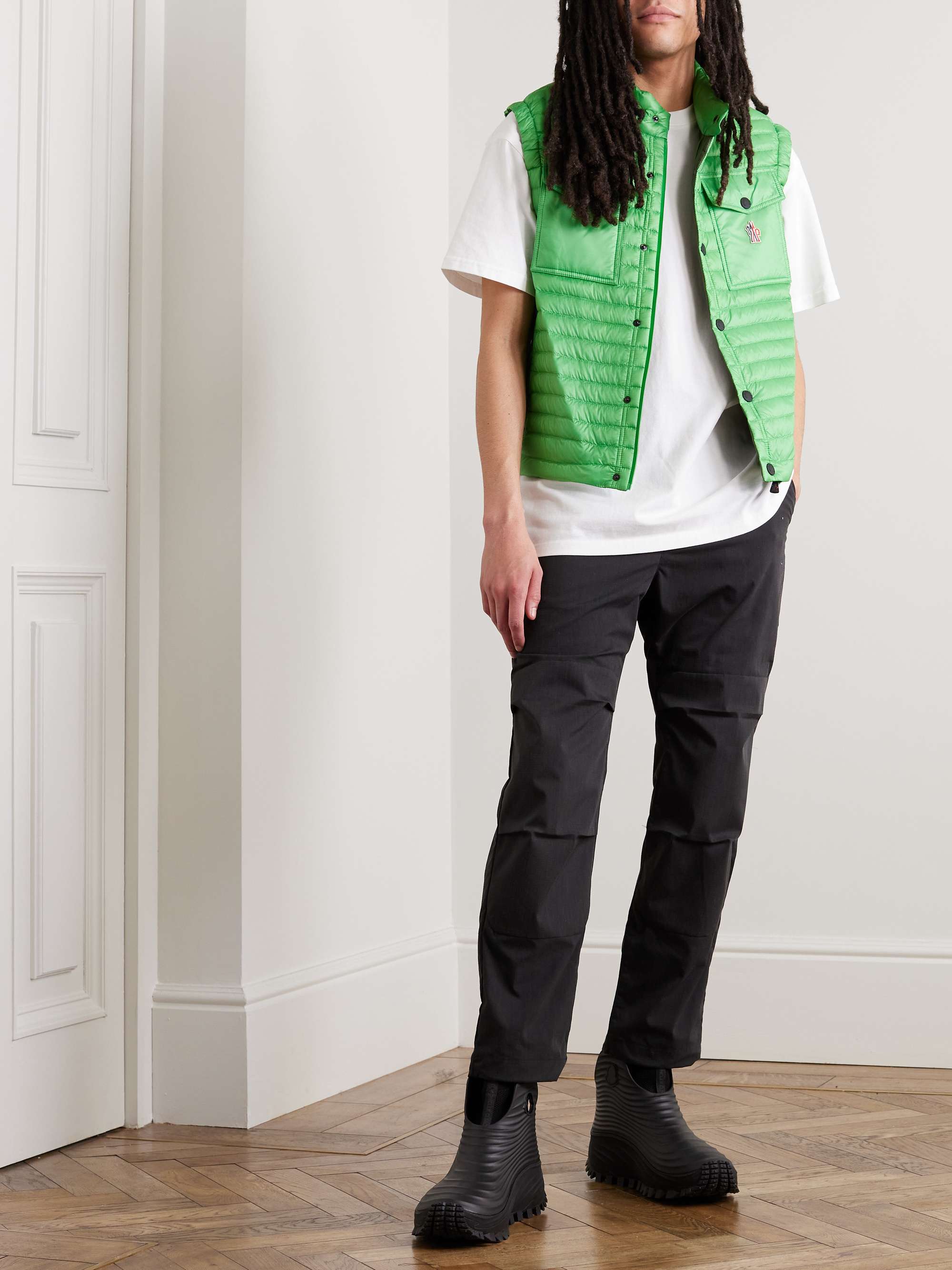 MONCLER GRENOBLE Ollon Logo-Appliquéd Quilted Glossed-Shell Down Gilet