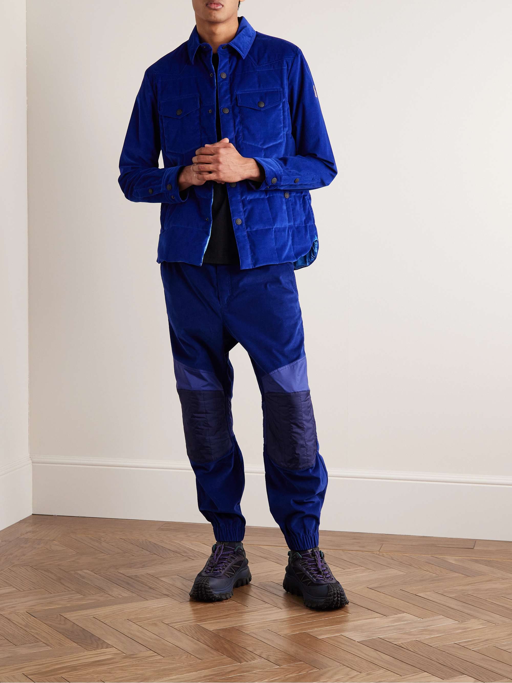MONCLER GRENOBLE Tapered Cotton-Blend Corduroy, Ripstop and Shell Drawstring Trousers