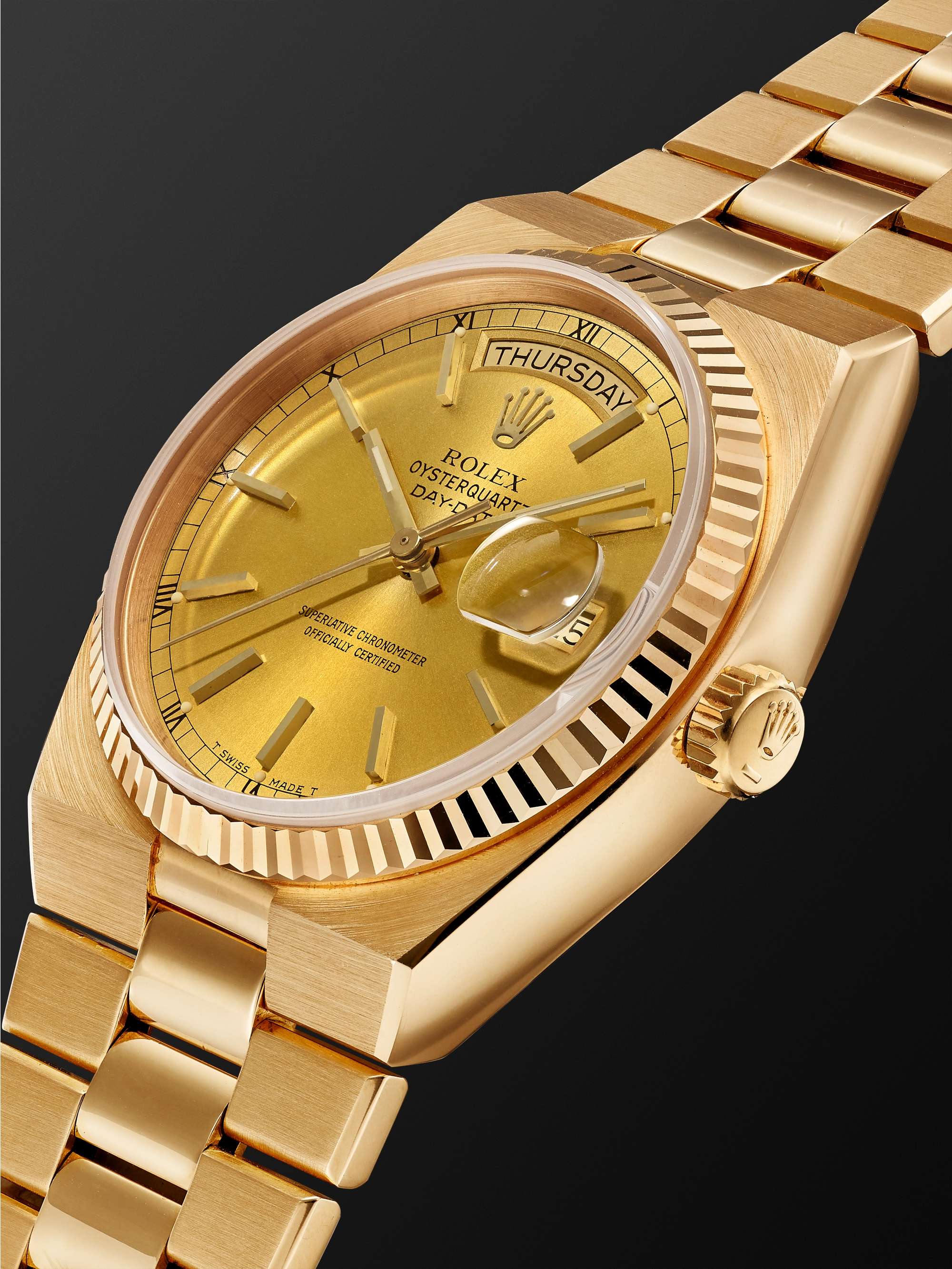 WATCH BROTHERS LONDON Vintage 1981 Rolex Oysterquartz Day-Date 36mm 18-Karat Gold Watch, Ref. No. 19018