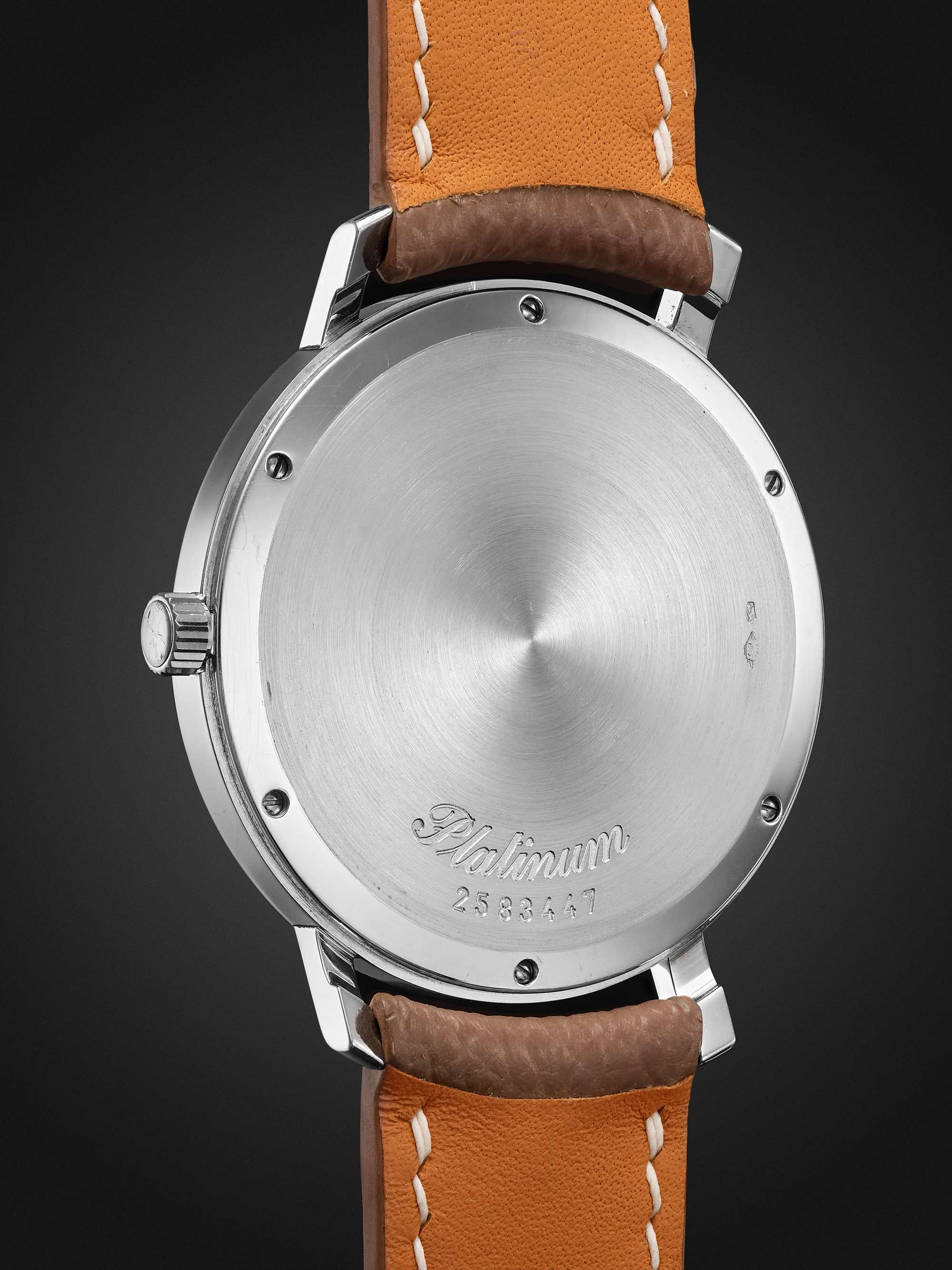WATCH BROTHERS LONDON Vintage 1994 IWC Romana Automatic Perpetual Calendar 36mm Platinum and Full-Grain Leather Watch, Ref. No. 2050