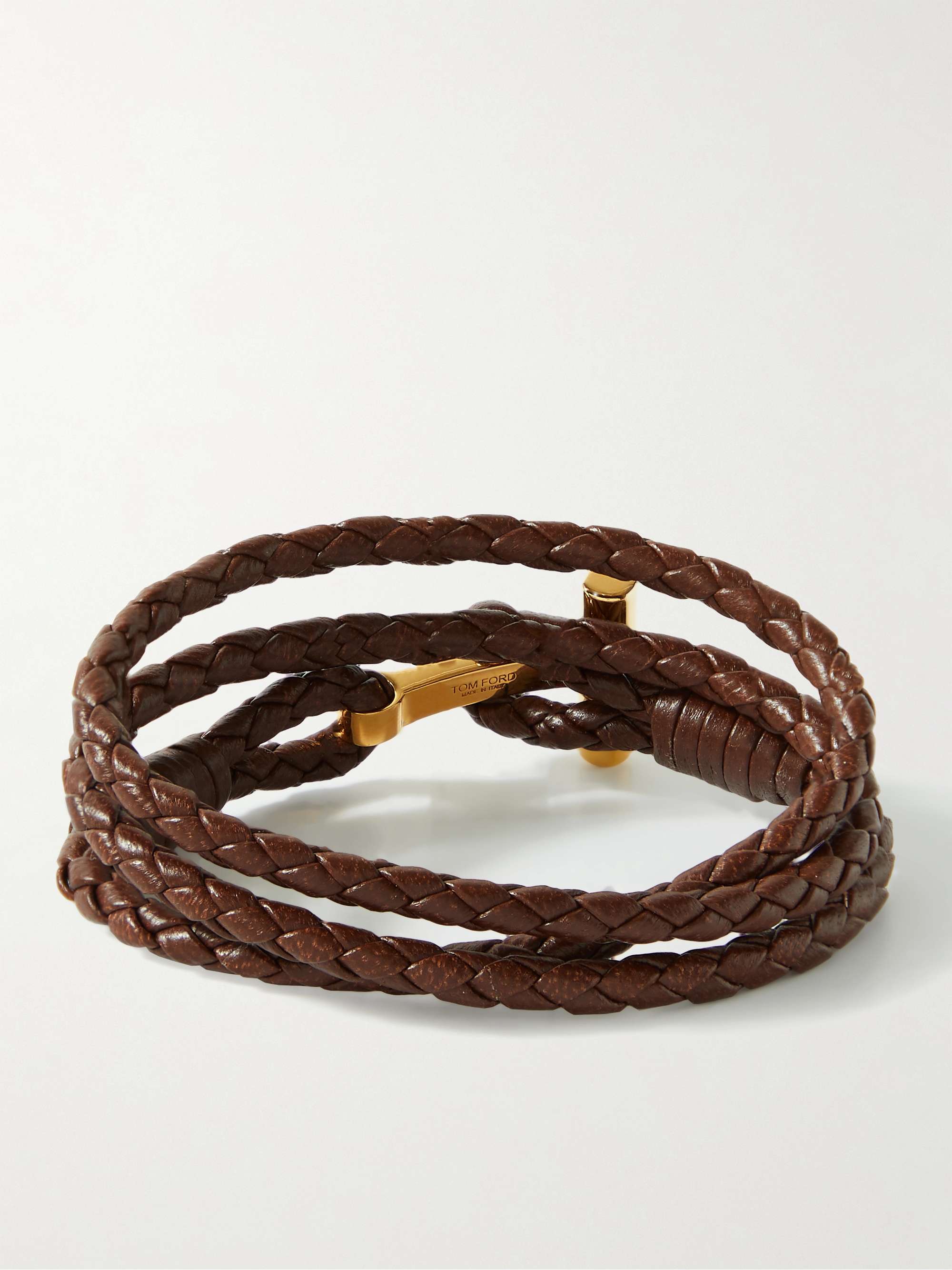 TOM FORD Woven Leather and Silver-Tone Wrap Bracelet