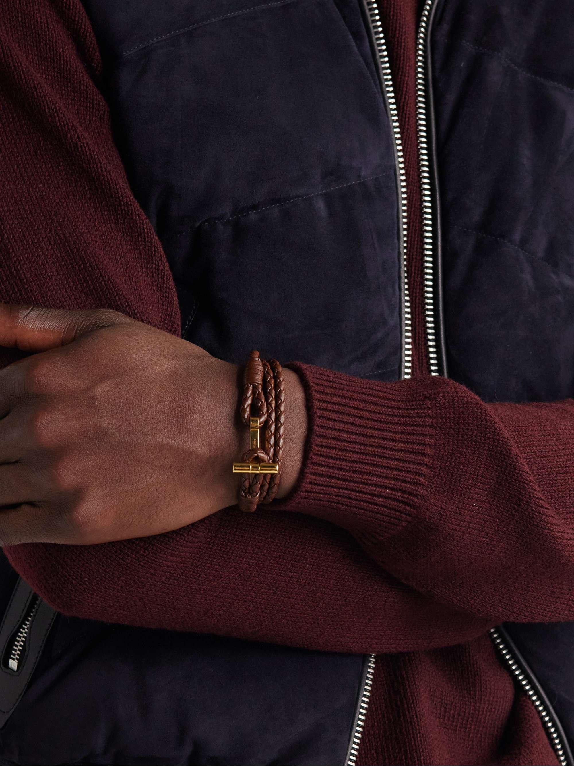 TOM FORD Woven Leather and Silver-Tone Wrap Bracelet