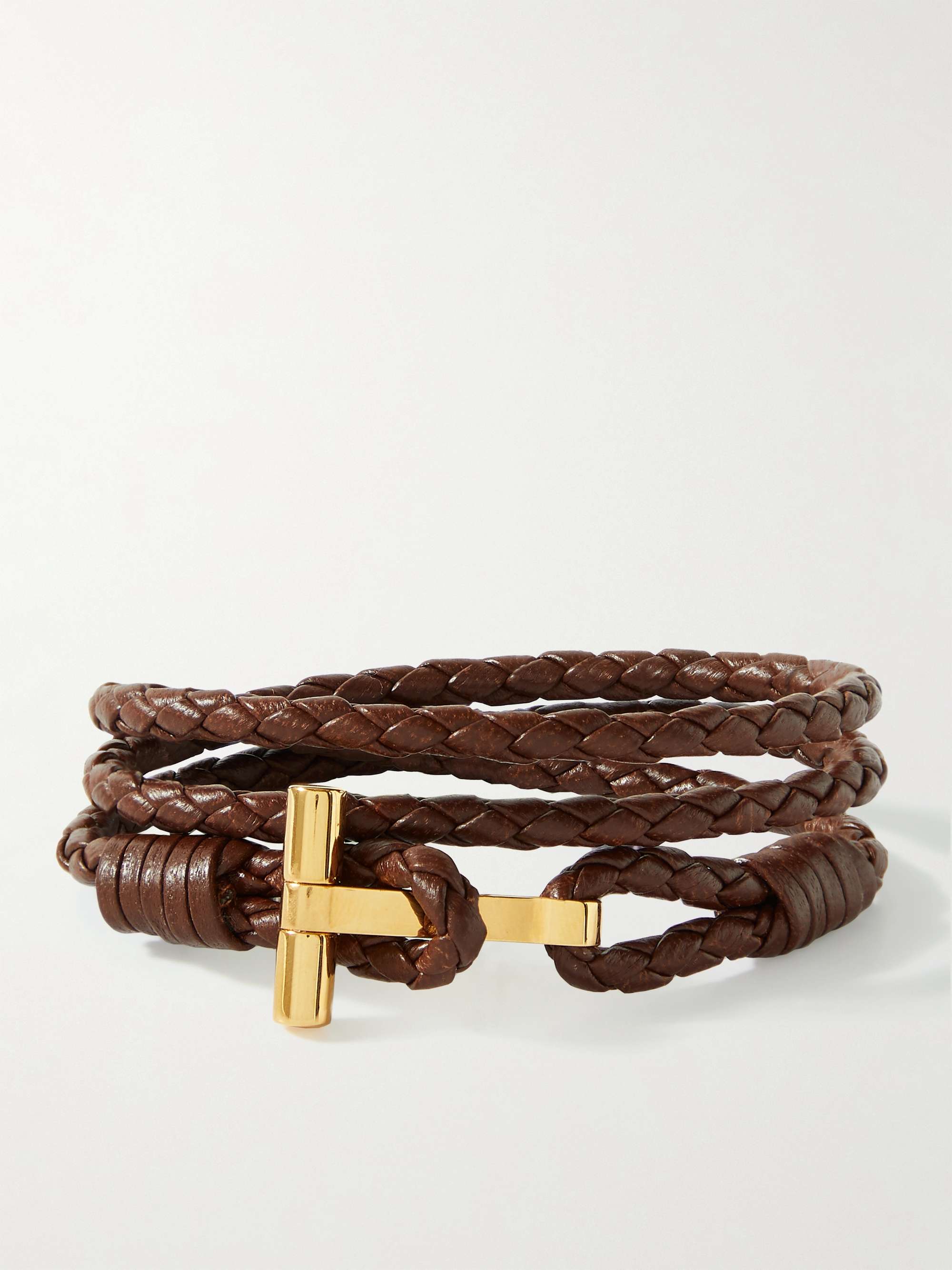 TOM FORD Woven Leather and Gold-Plated Wrap Bracelet | MR PORTER