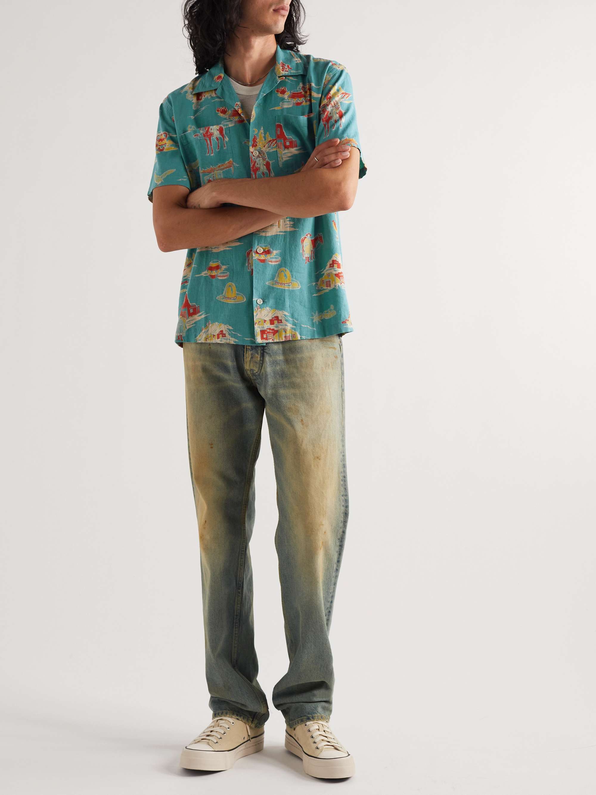 RRL Convertible-Collar Printed Linen-Blend Shirt