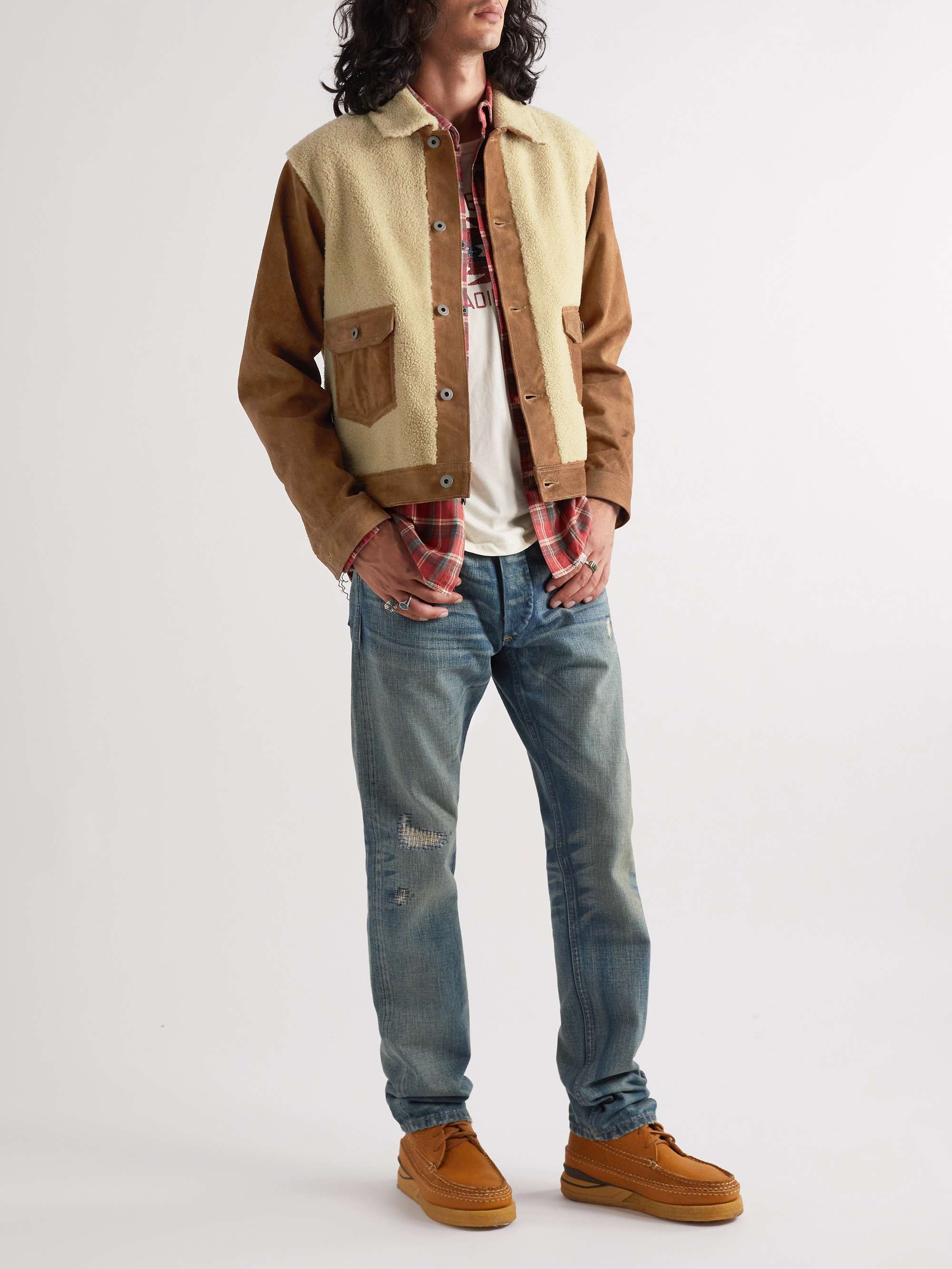 RRL Panelled Shearling-Lined Suede Jacket