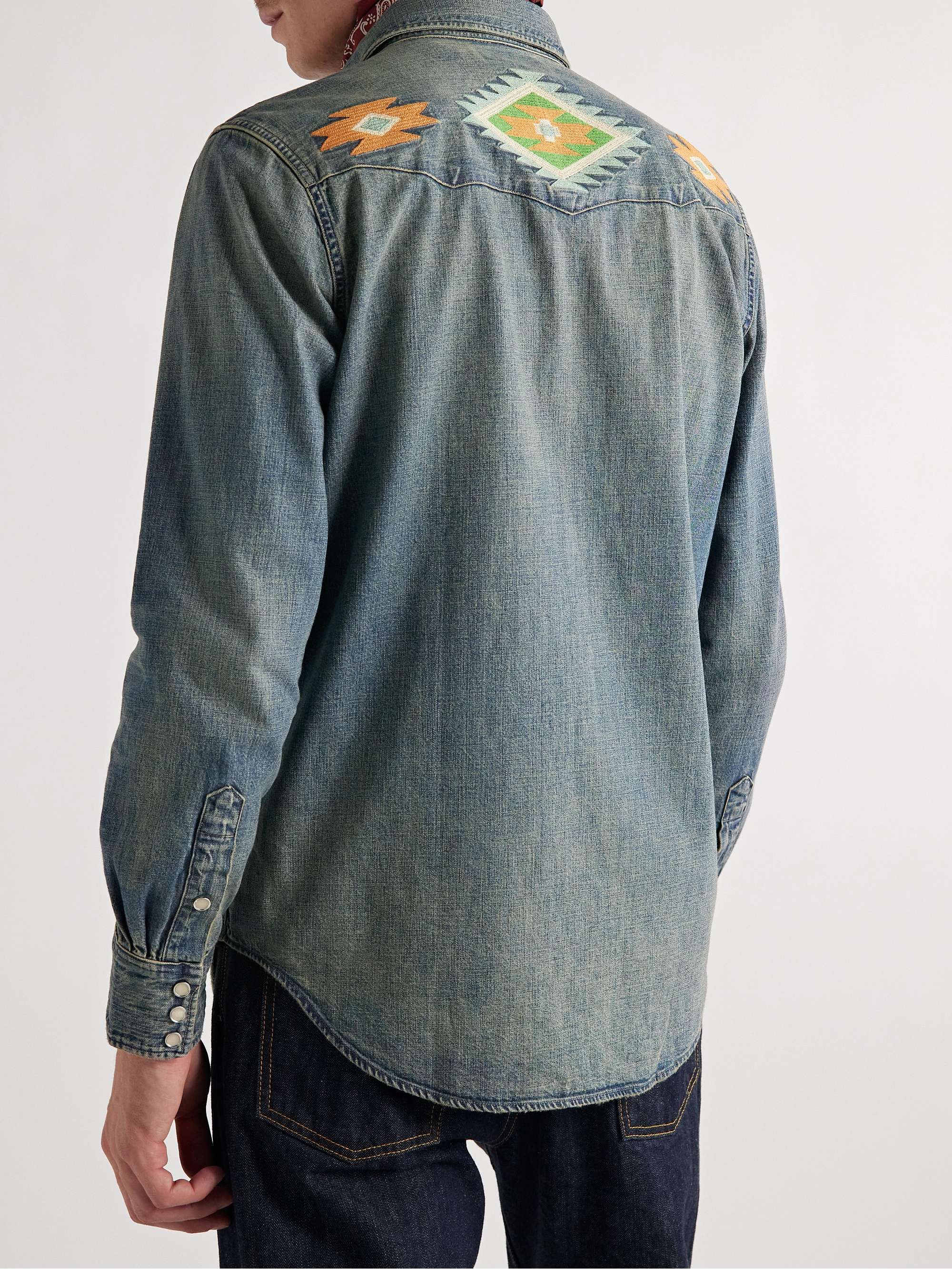 RRL Slim-Fit Embroidered Denim Shirt
