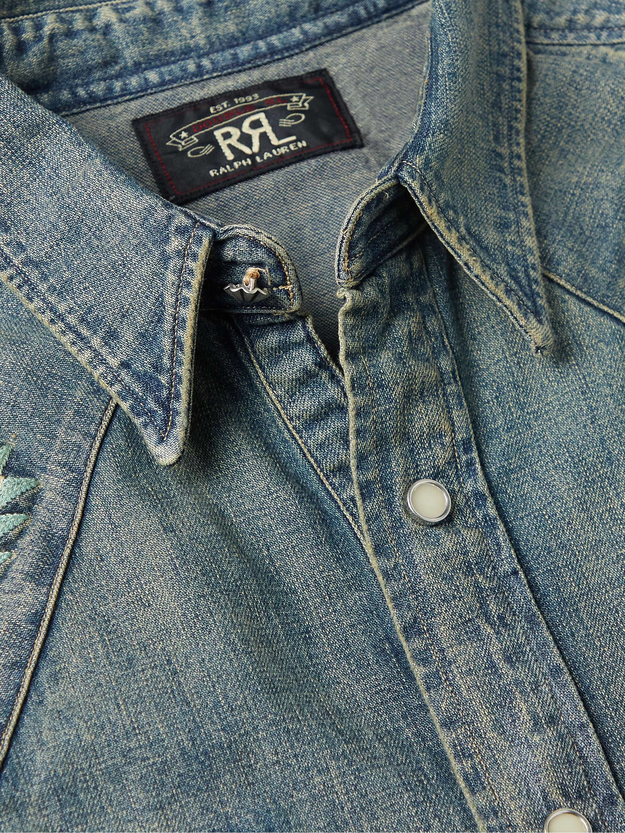 RRL Slim-Fit Embroidered Denim Shirt