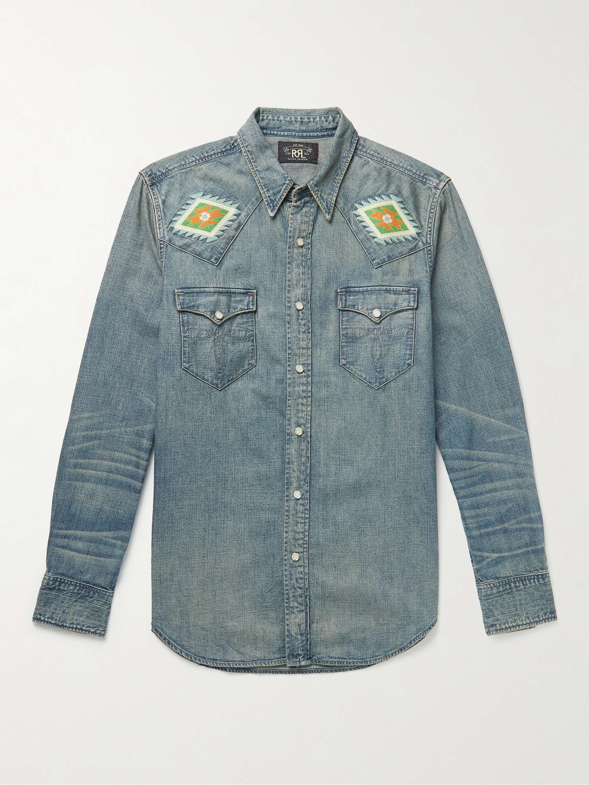 RRL Slim-Fit Embroidered Denim Shirt for Men | MR PORTER