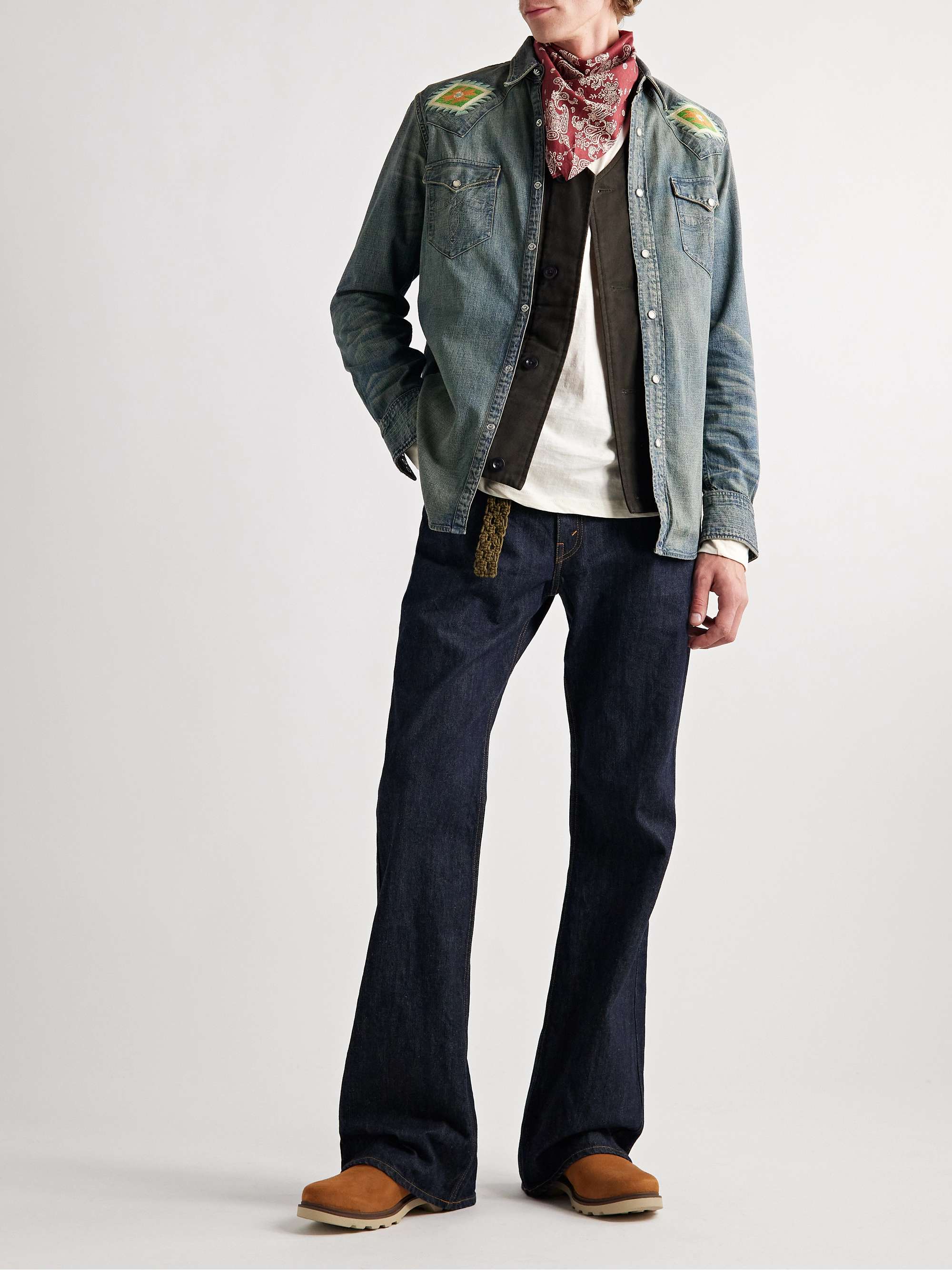 RRL Slim-Fit Embroidered Denim Shirt