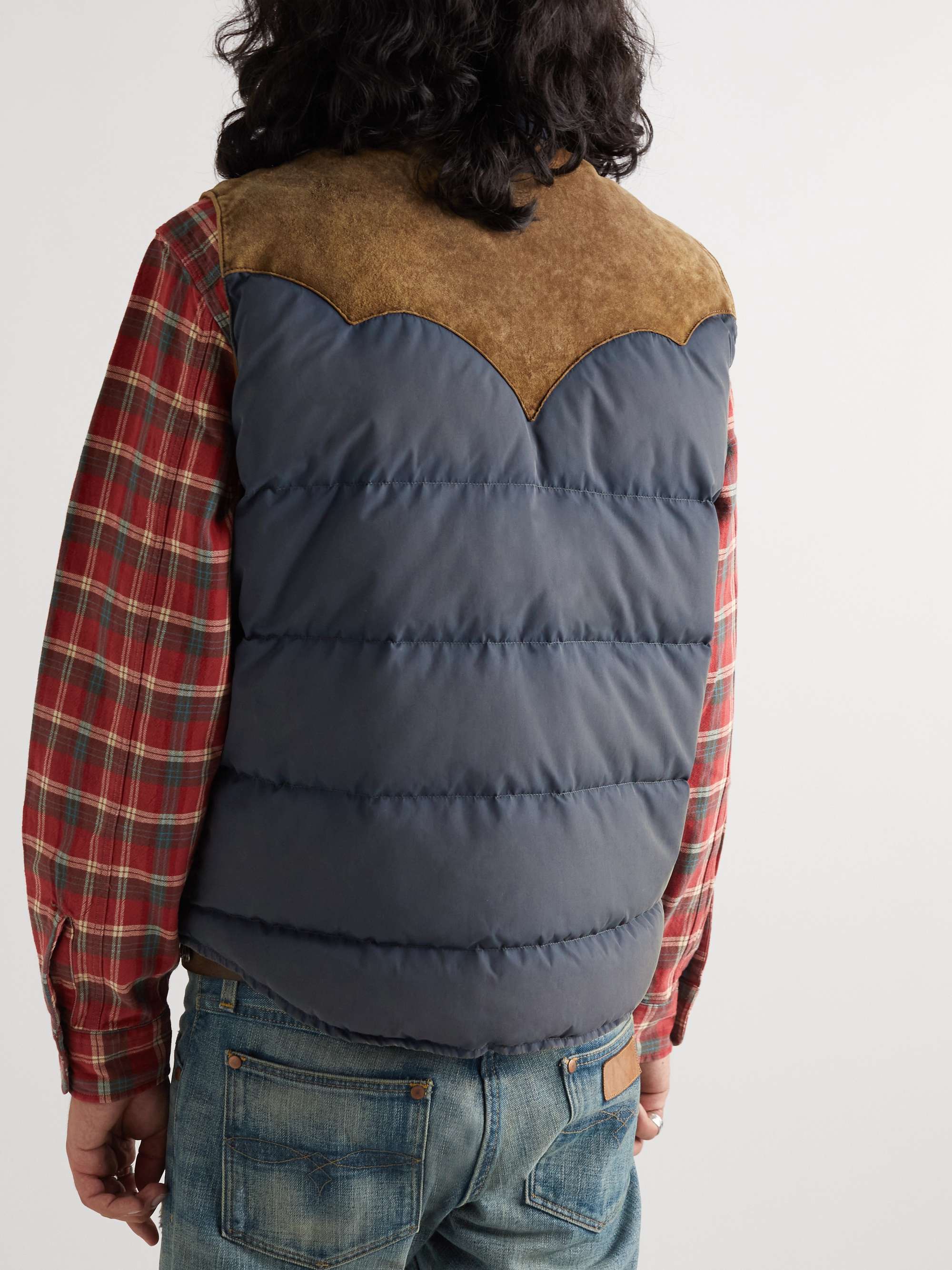 RRL Suede-Trimmed Quilted Padded Recycled-Shell Gilet