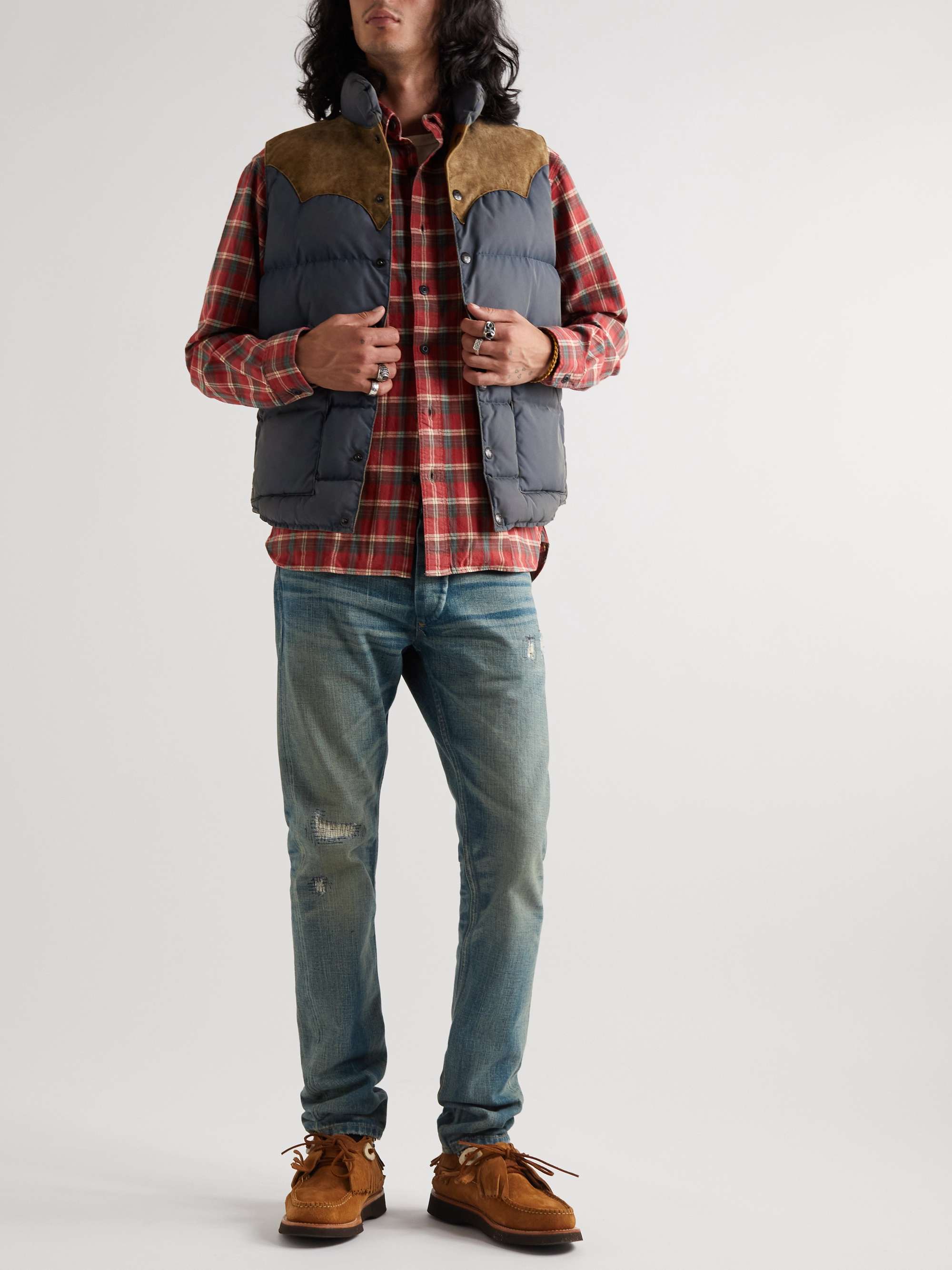 RRL Suede-Trimmed Quilted Padded Recycled-Shell Gilet