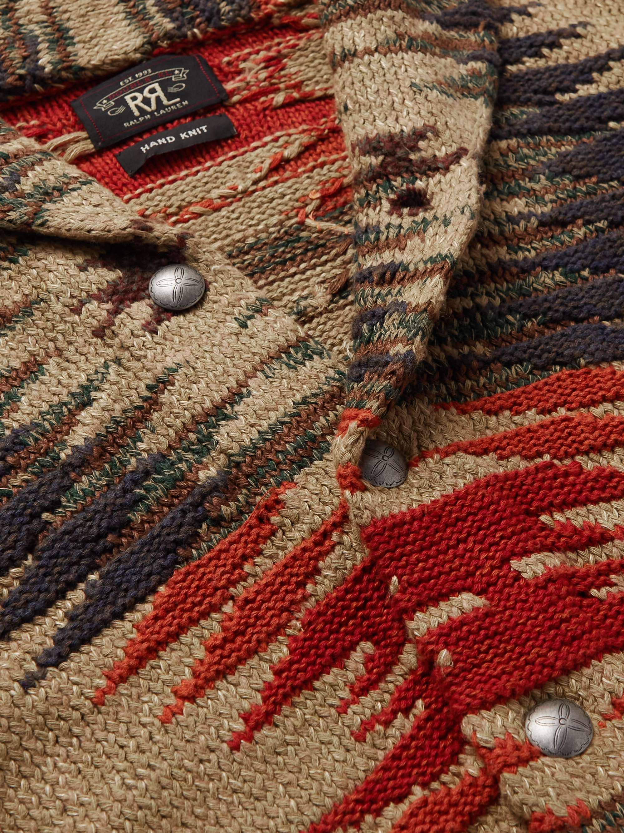 RRL Belted Intarsia Silk, Cotton, Linen and Wool-Blend Cardigan
