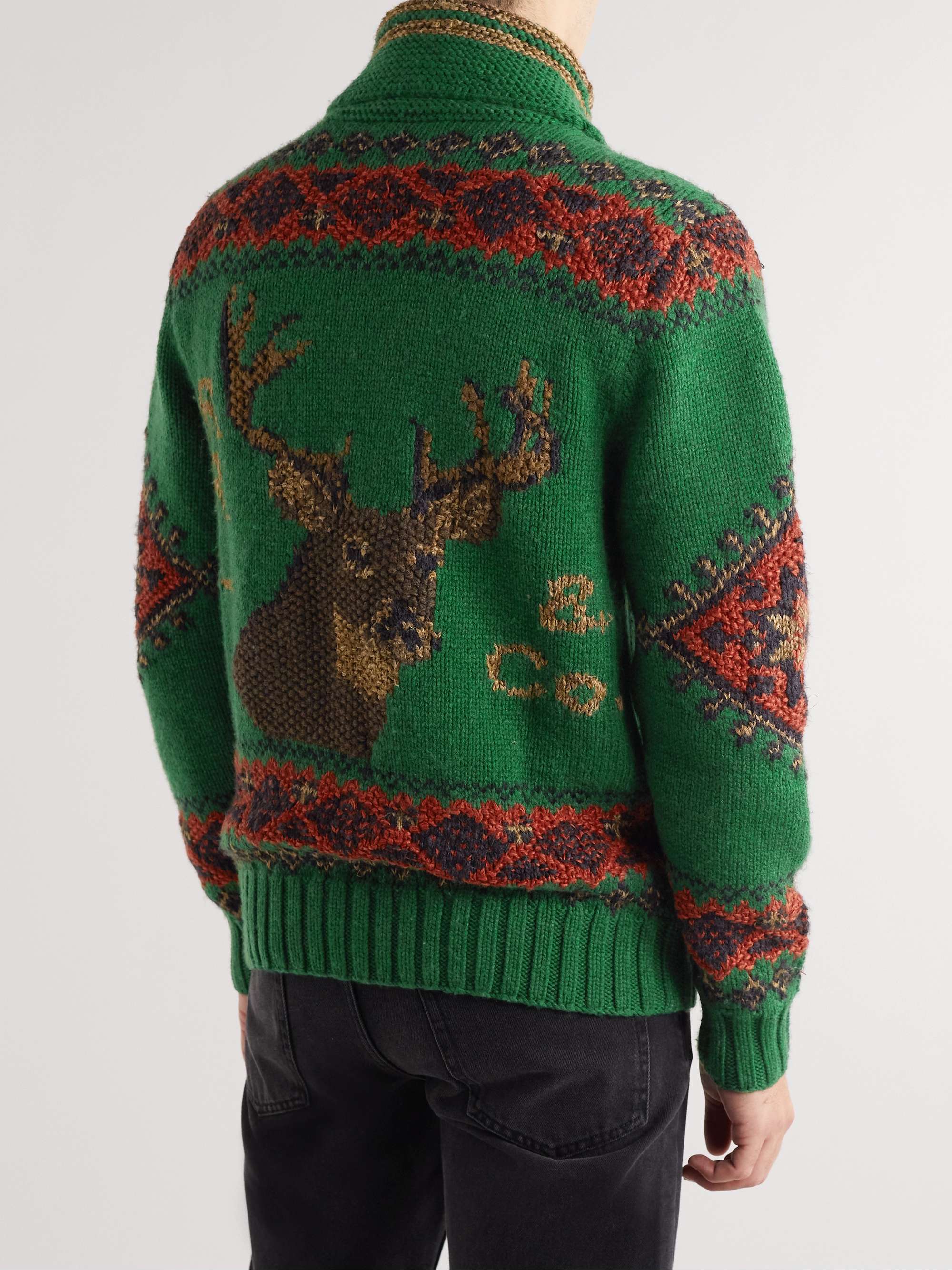 Shawl-Collar Wool-Blend Jacquard Zip-Up Cardigan Shawl-Collar Wool-Blend Jacquard Zip-Up Cardigan