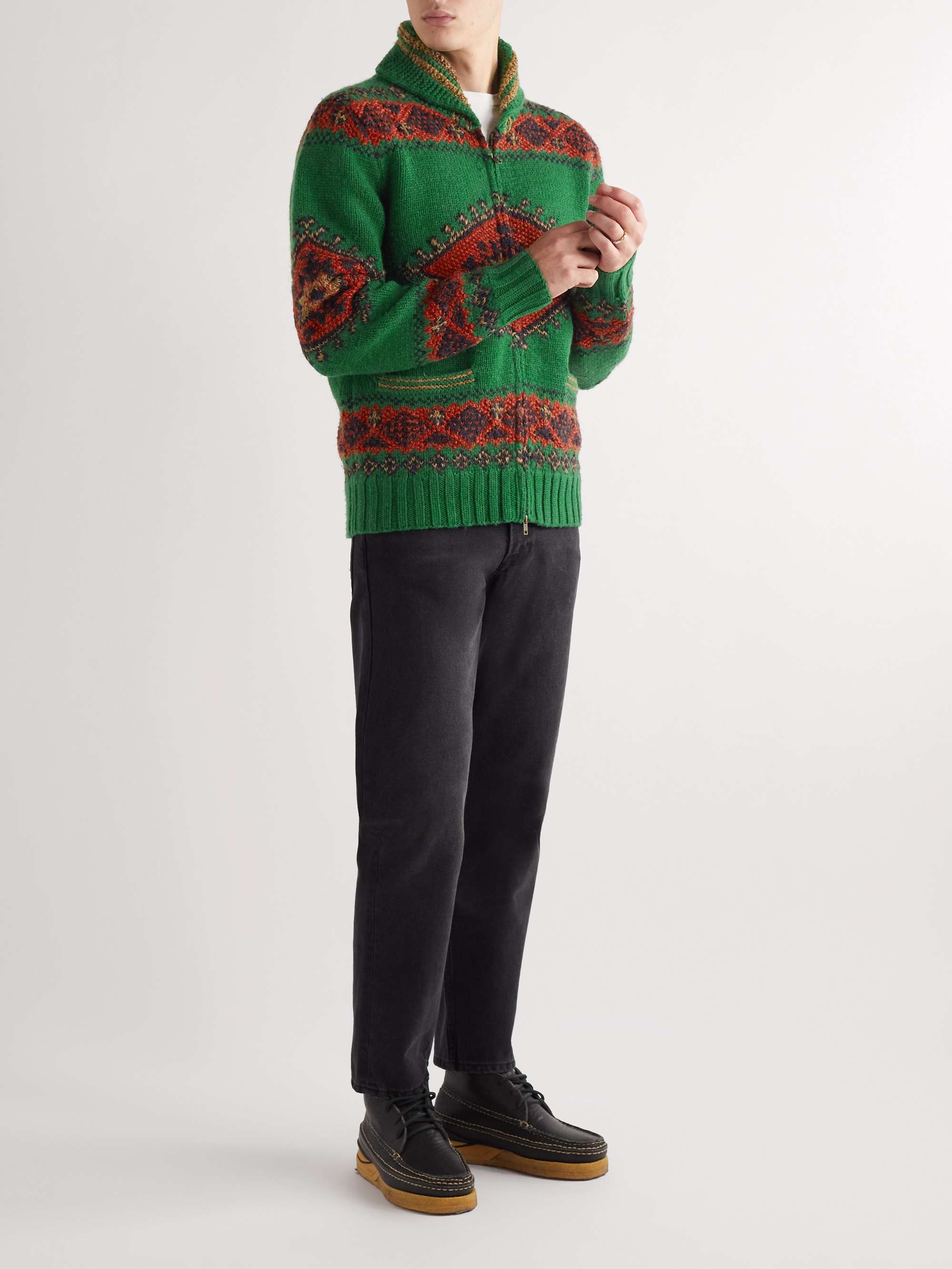 Shawl-Collar Wool-Blend Jacquard Zip-Up Cardigan Shawl-Collar Wool-Blend Jacquard Zip-Up Cardigan