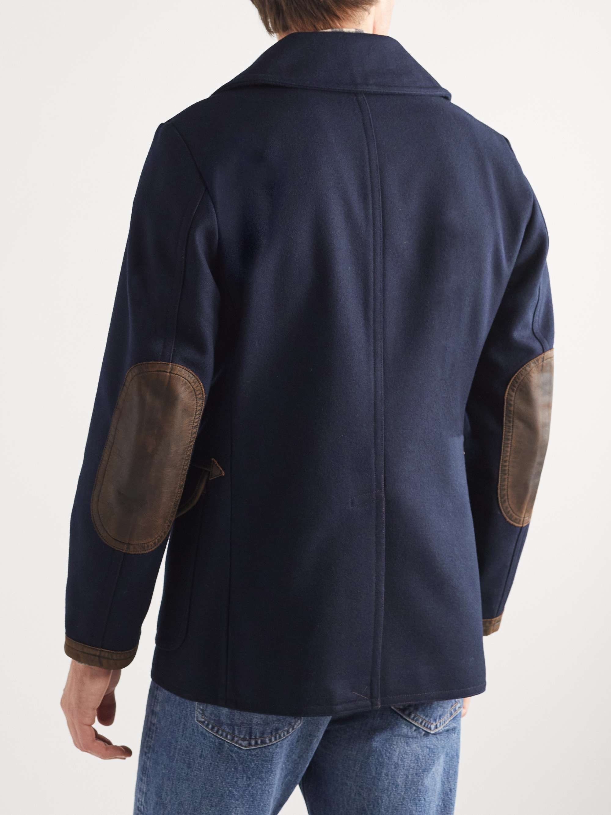RRL Oakland Double-Breasted Leather-Trimmed Wool-Blend Coat