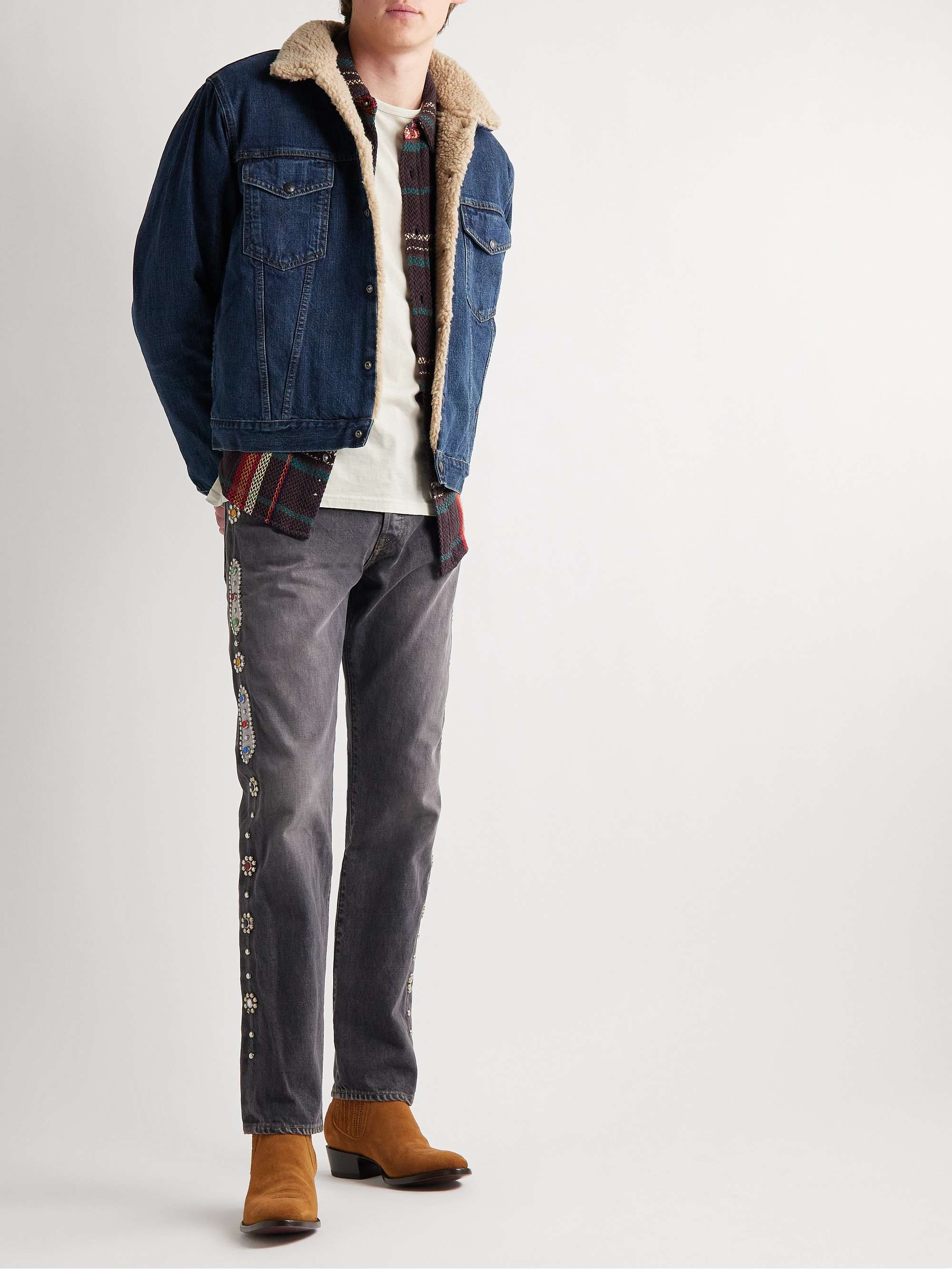 RRL Fleece-Trimmed Denim Trucker Jacket
