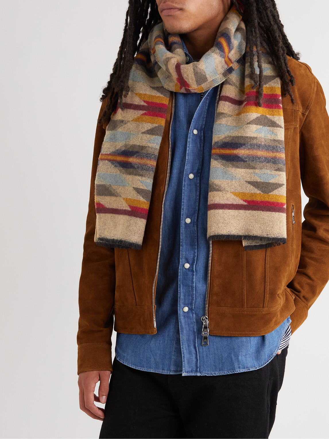 Shop Pendleton Jacquard-knit Wool Scarf In Multi